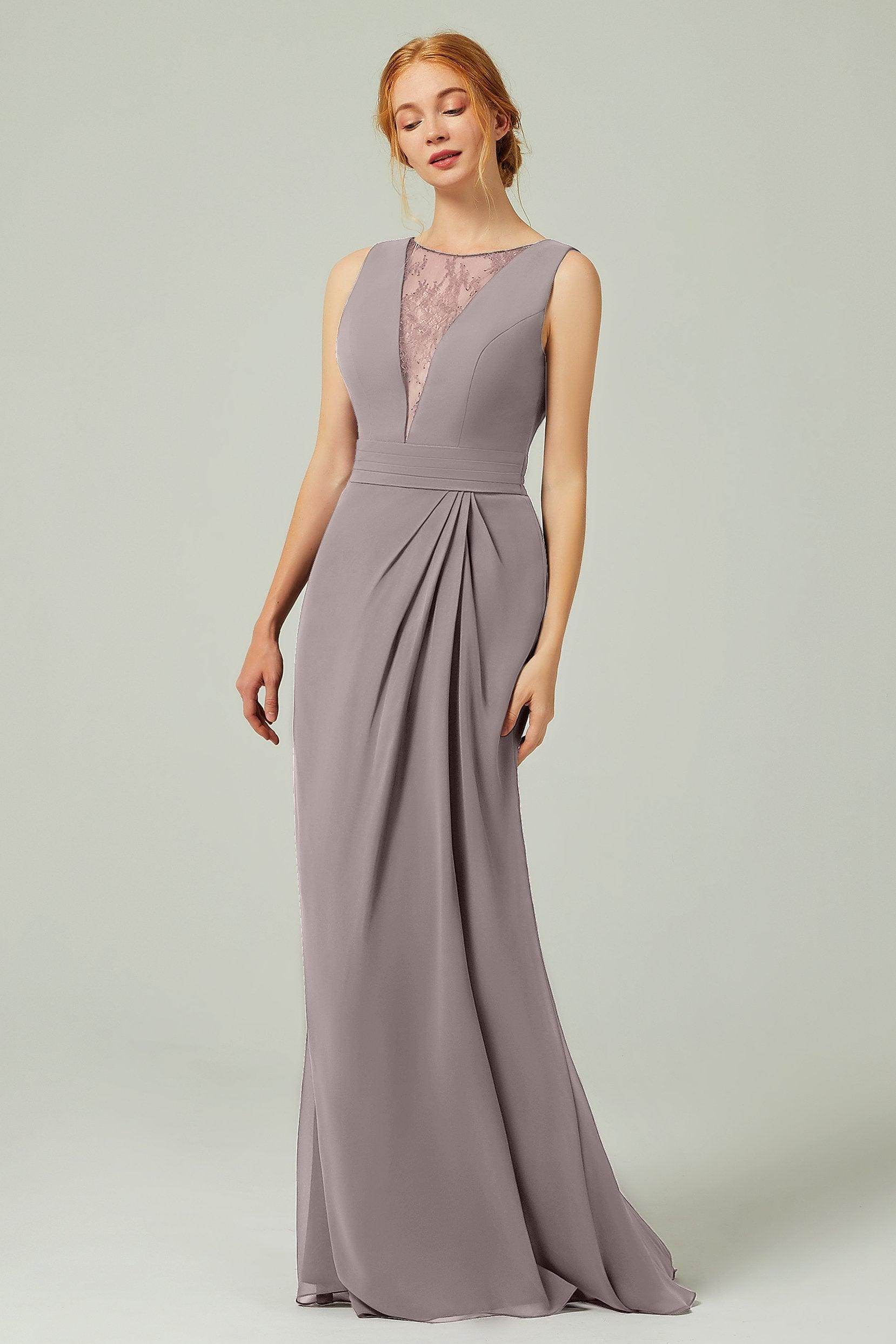 Sheath-Column Floor Length Chiffon Bridesmaid Dress Formal Dresses CB0297
