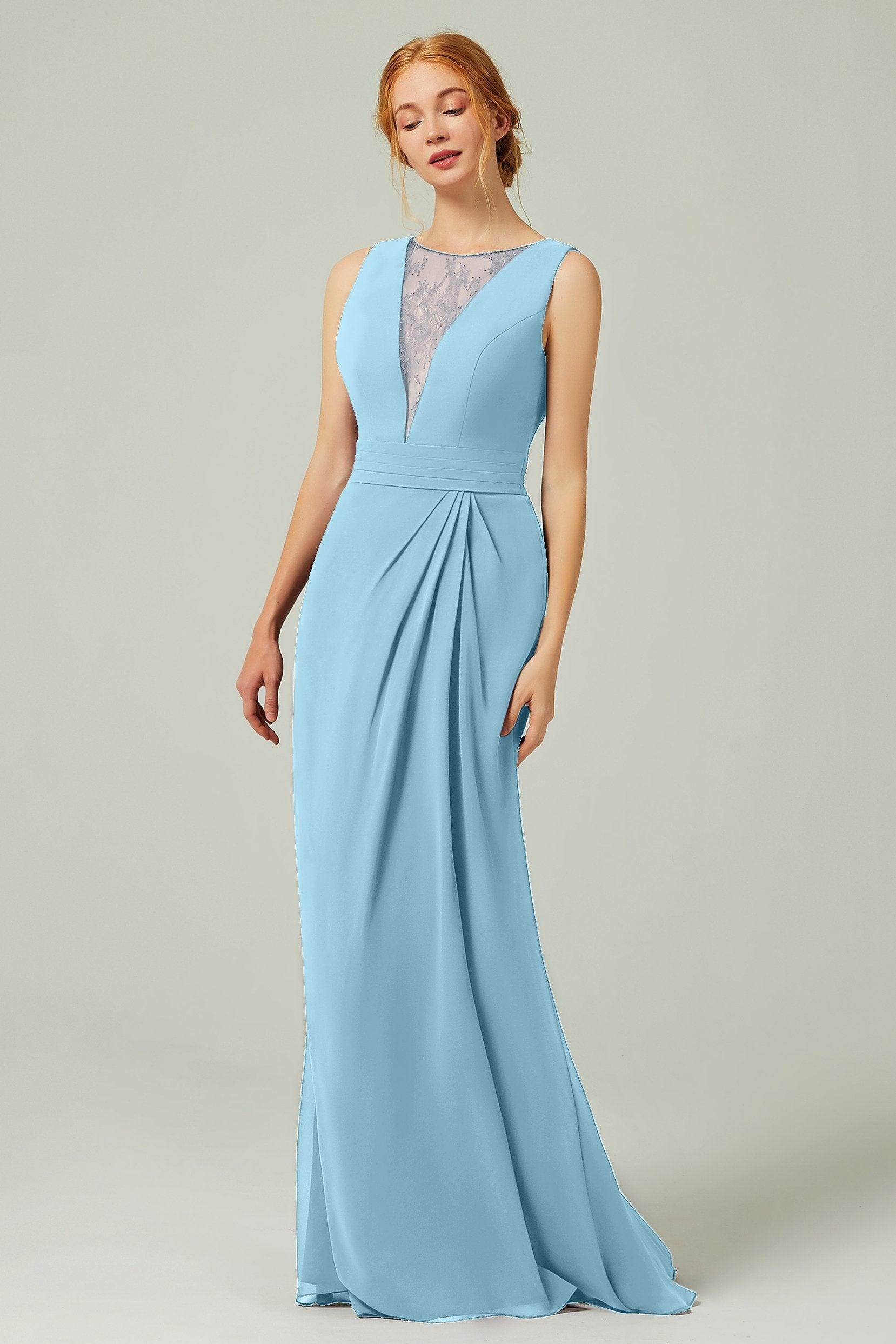 Sheath-Column Floor Length Chiffon Bridesmaid Dress Formal Dresses CB0297