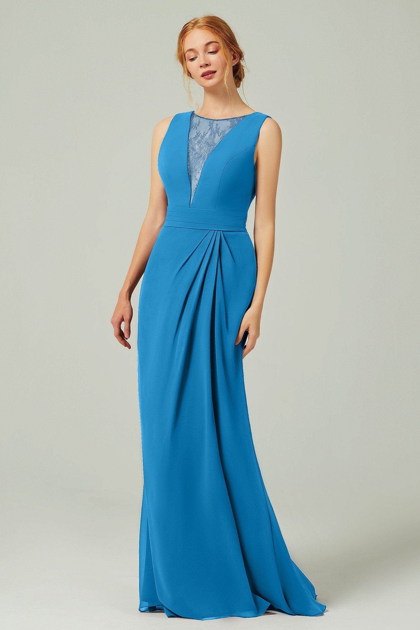 Sheath-Column Floor Length Chiffon Bridesmaid Dress Formal Dresses CB0297