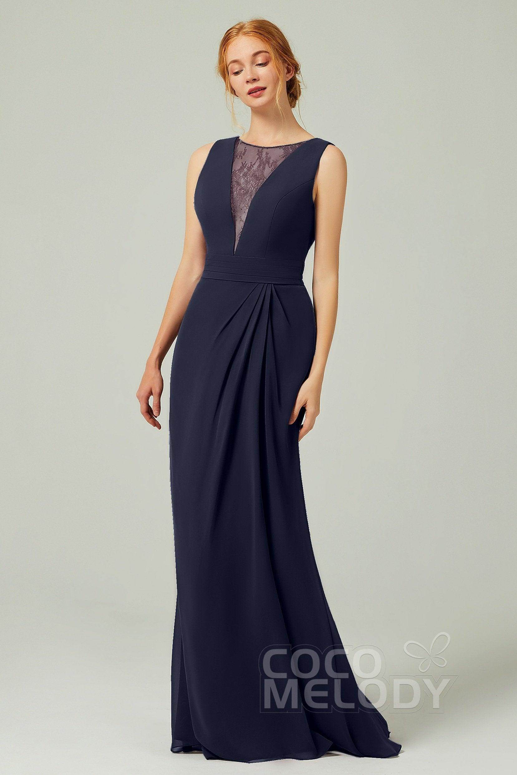 Sheath-Column Floor Length Chiffon Bridesmaid Dress Formal Dresses CB0297