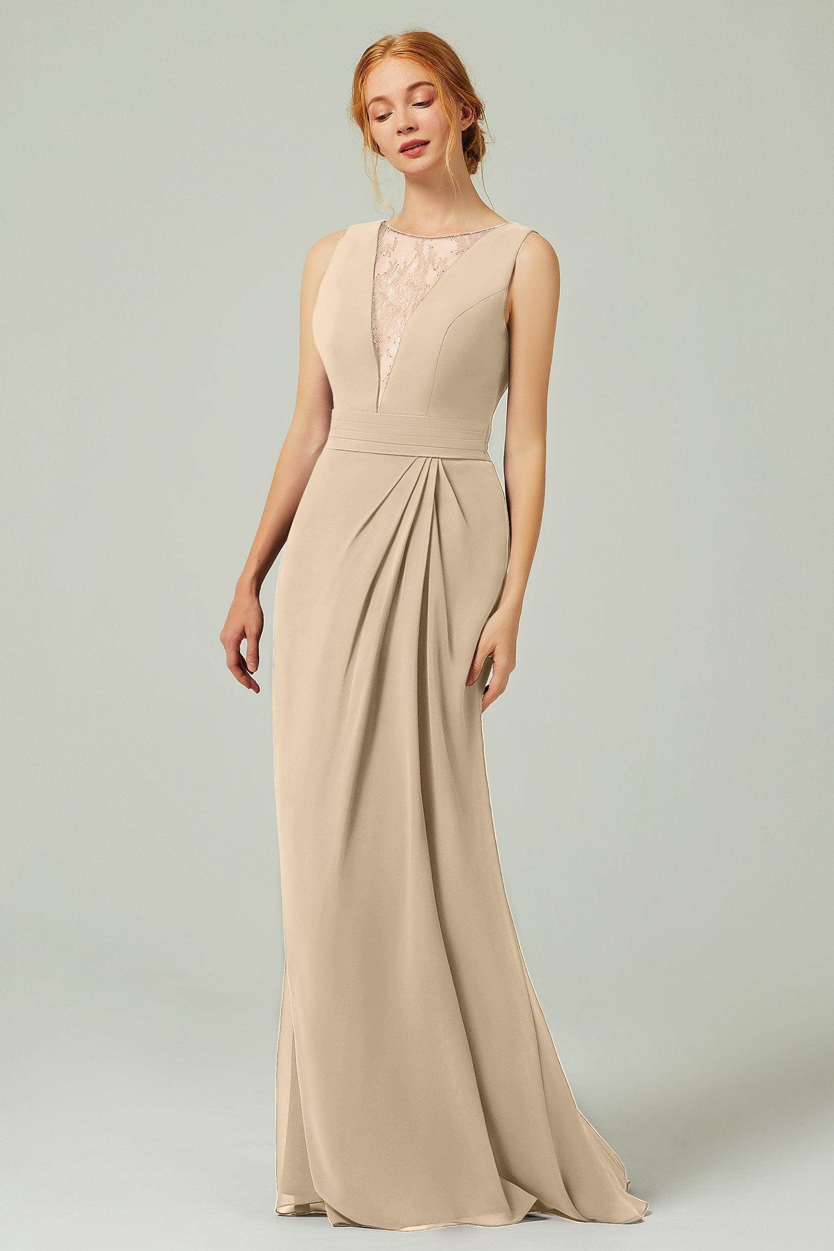 Sheath-Column Floor Length Chiffon Bridesmaid Dress Formal Dresses CB0297