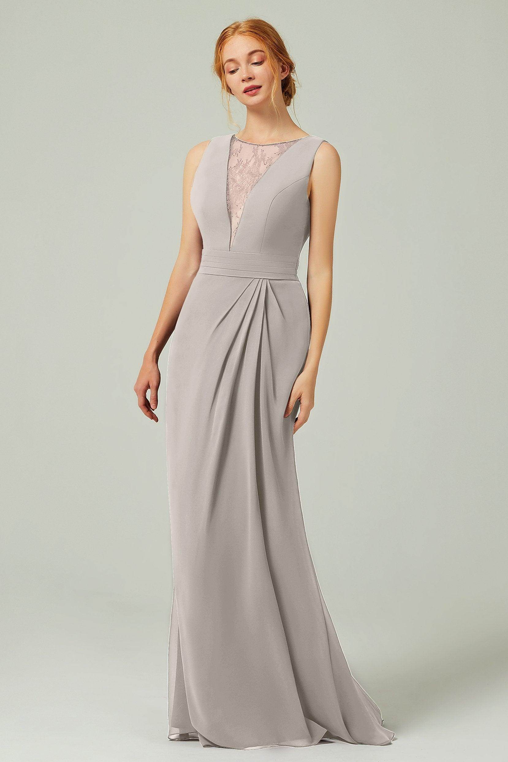 Sheath-Column Floor Length Chiffon Bridesmaid Dress Formal Dresses CB0297