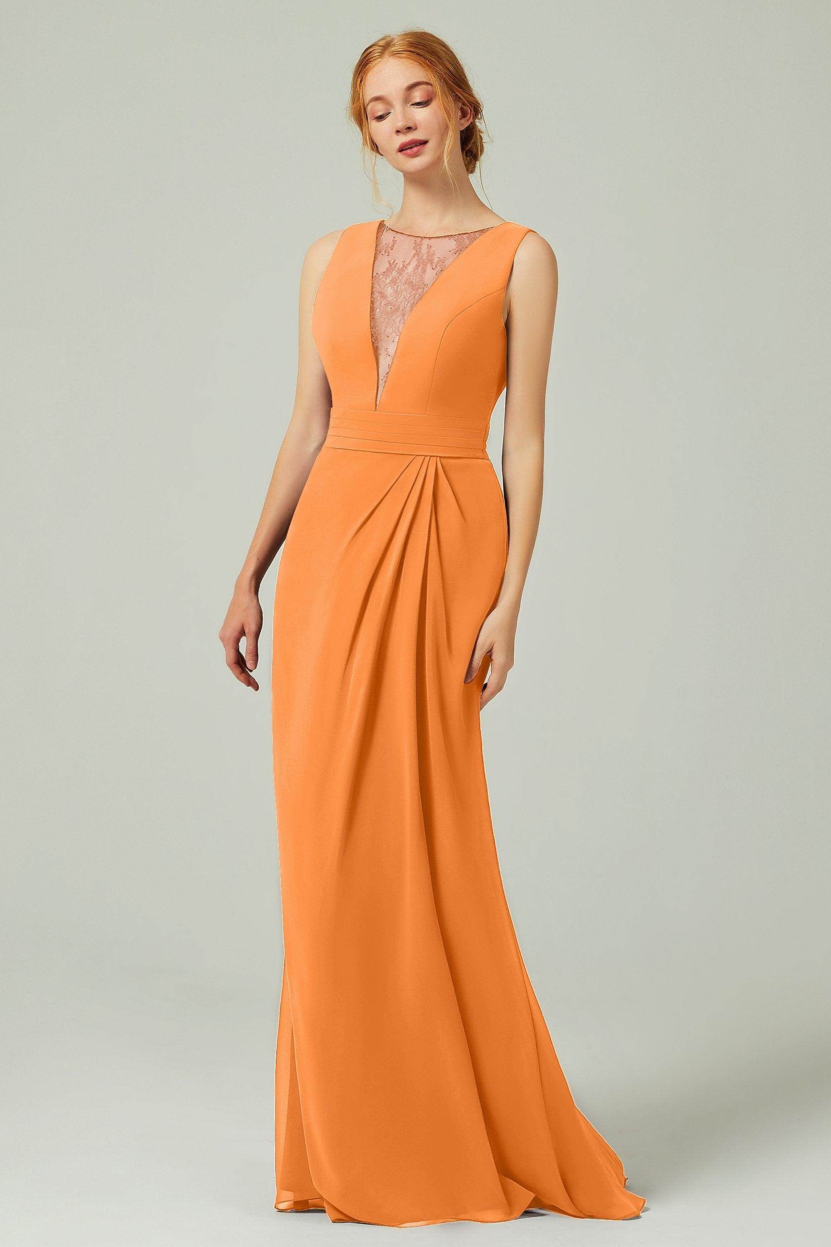 Sheath-Column Floor Length Chiffon Bridesmaid Dress Formal Dresses CB0297
