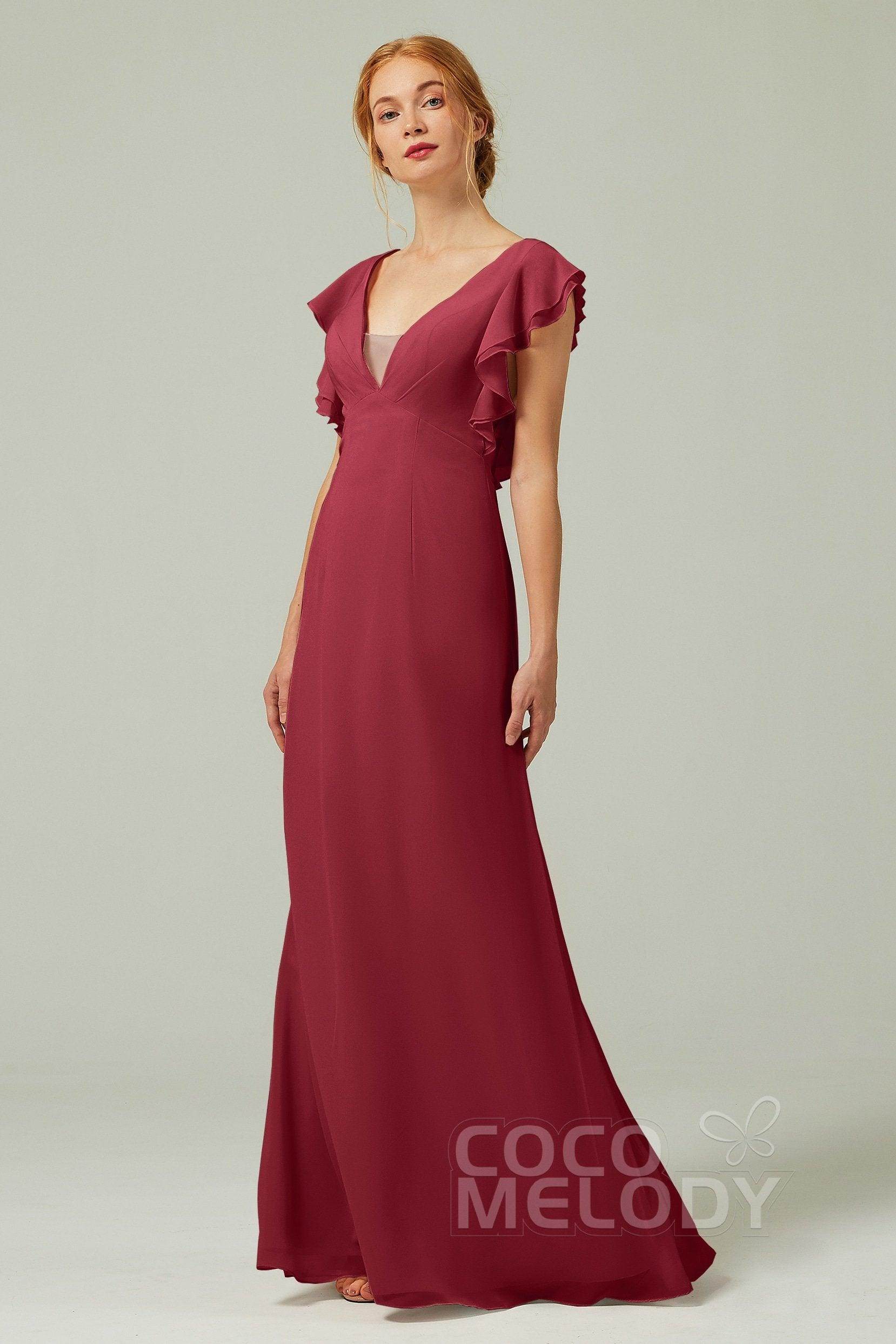 Sheath-Column Floor Length Chiffon Bridesmaid Dress CB0304