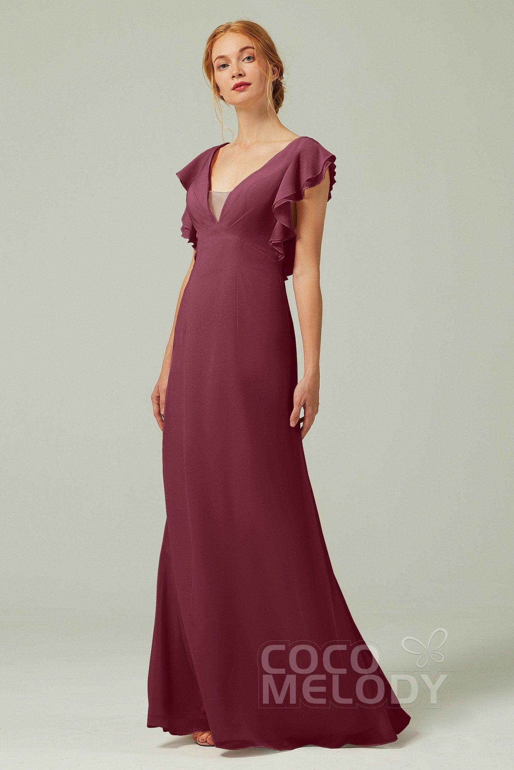 Sheath-Column Floor Length Chiffon Bridesmaid Dress CB0304