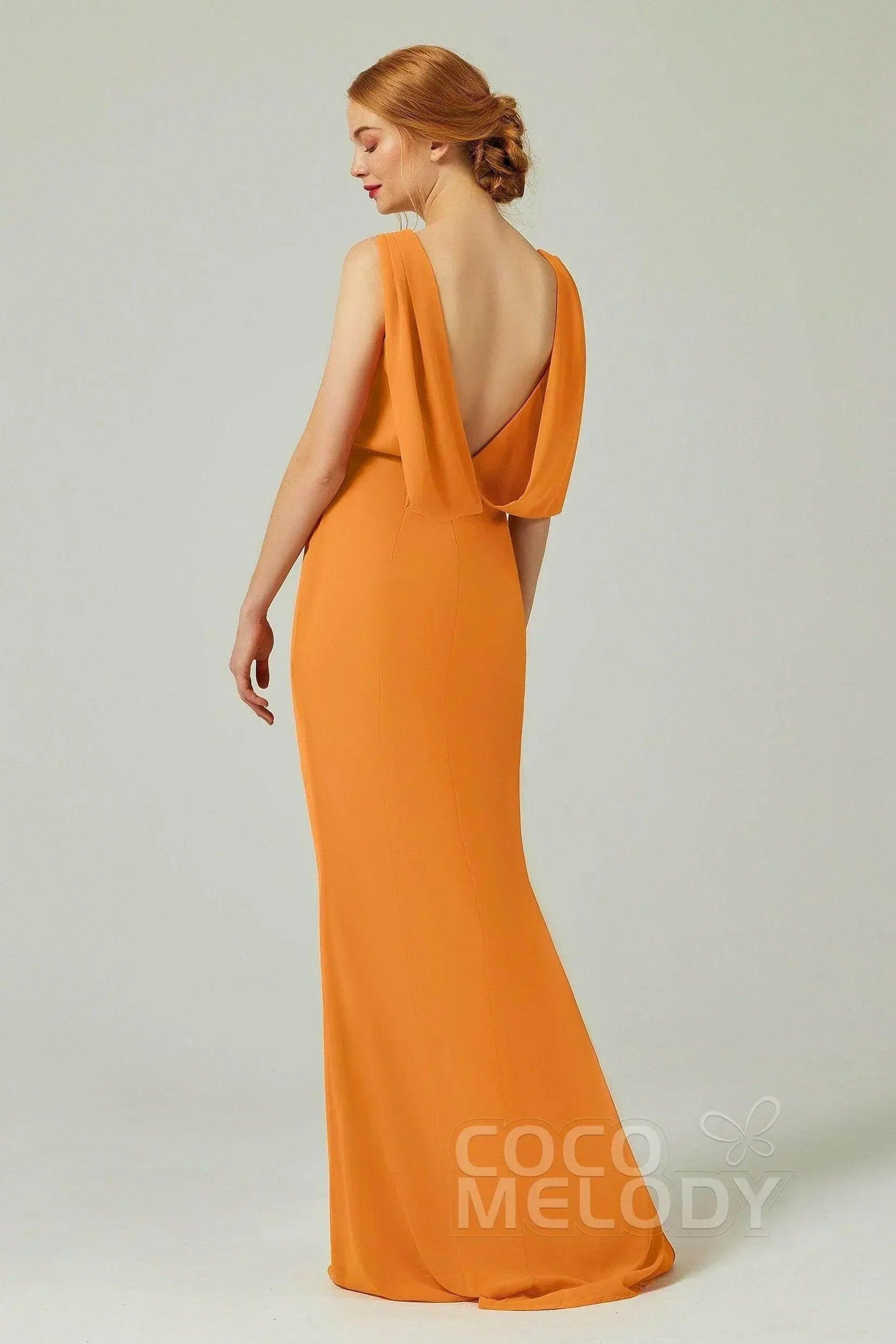 Sheath-Column Sweep-Brush Chiffon Bridesmaid Dress Formal Dresses CB0310PS