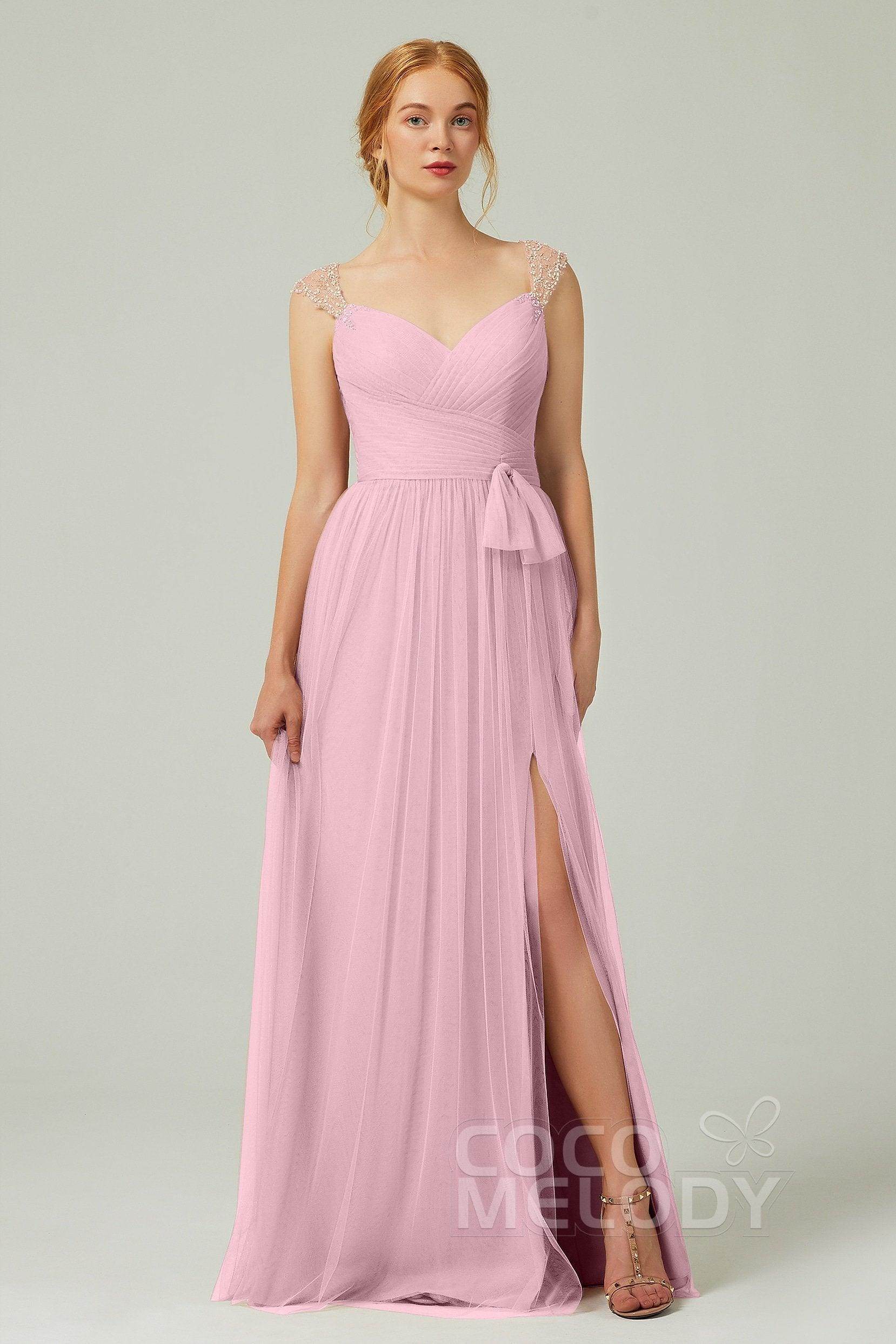A-Line Floor Length Tulle Bridesmaid Dress CB0313PS