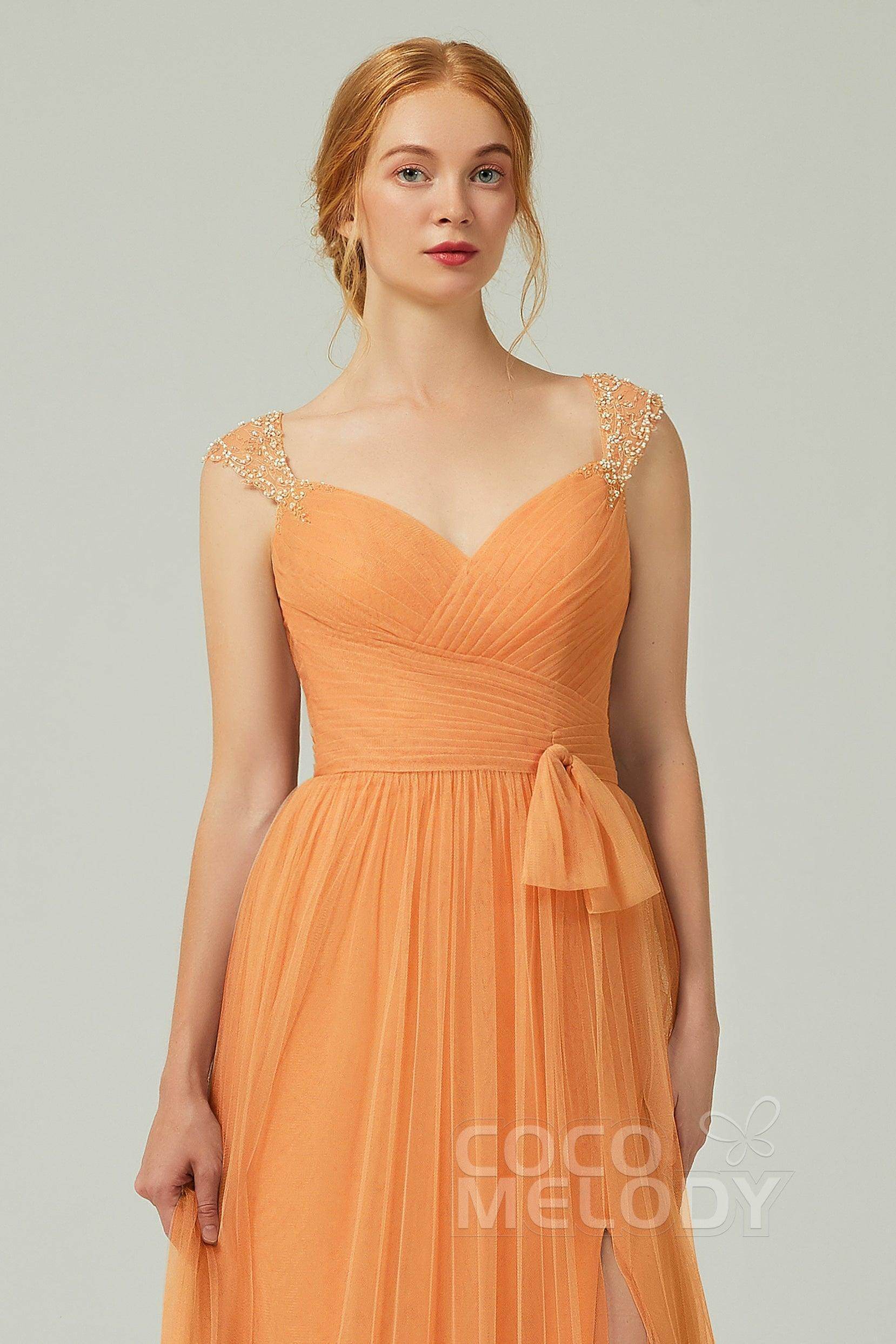 A-Line Floor Length Tulle Bridesmaid Dress CB0313PS