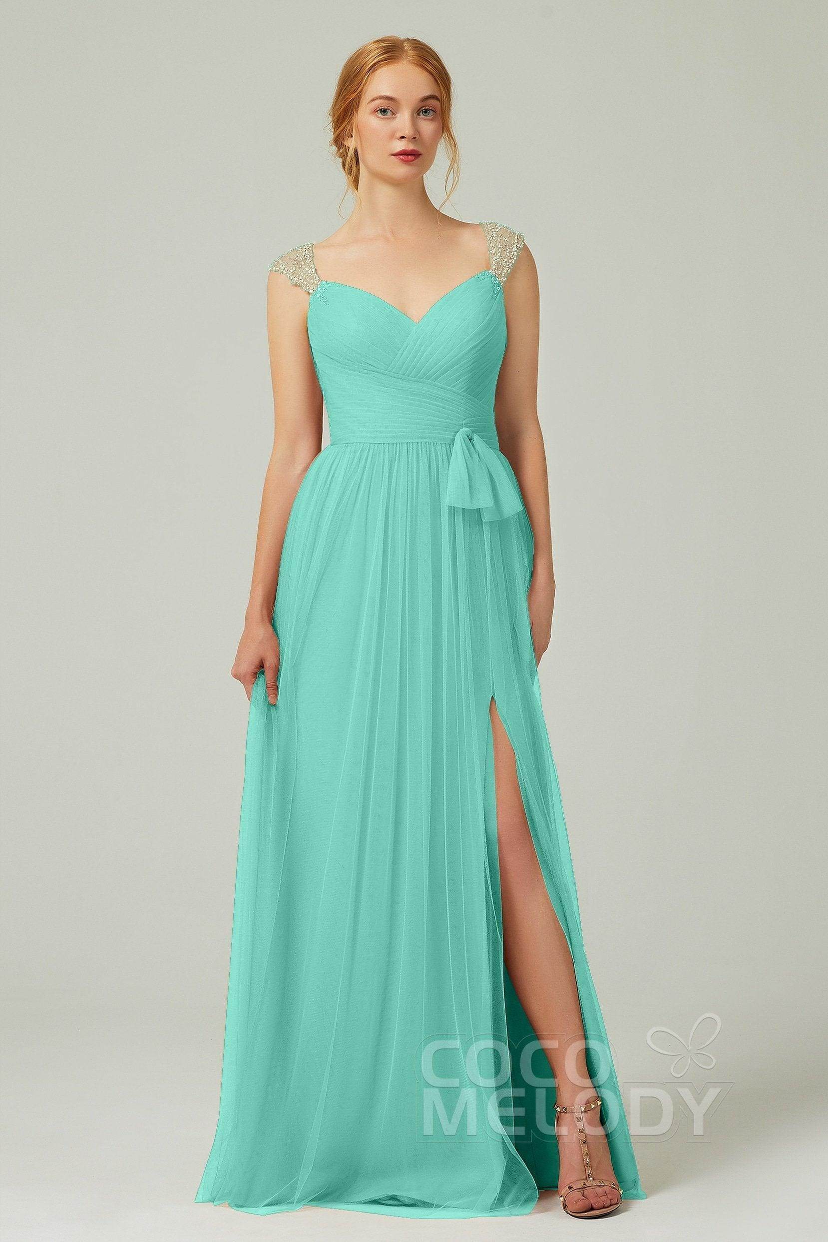A-Line Floor Length Tulle Bridesmaid Dress CB0313PS