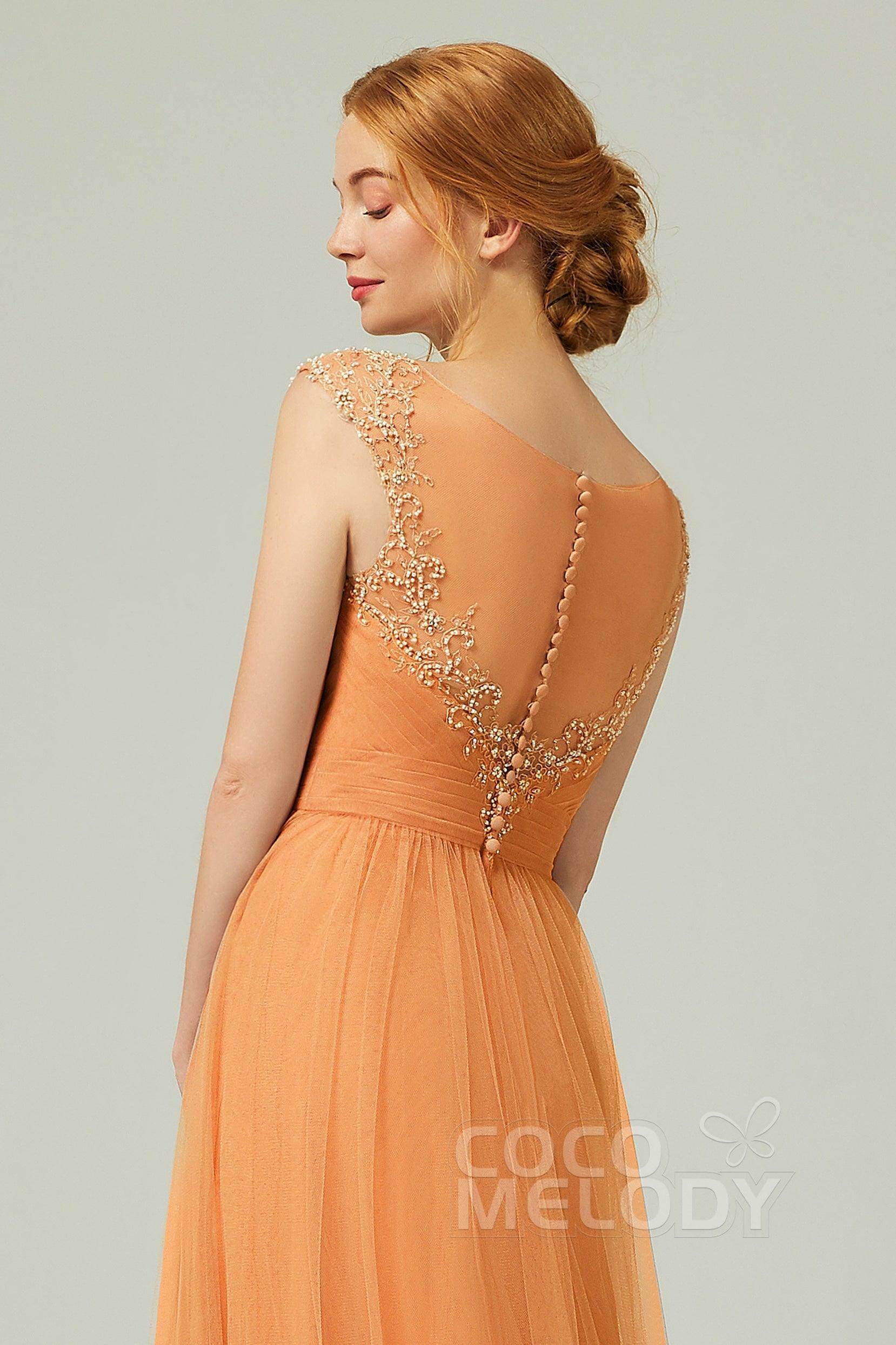 A-Line Floor Length Tulle Bridesmaid Dress CB0313PS