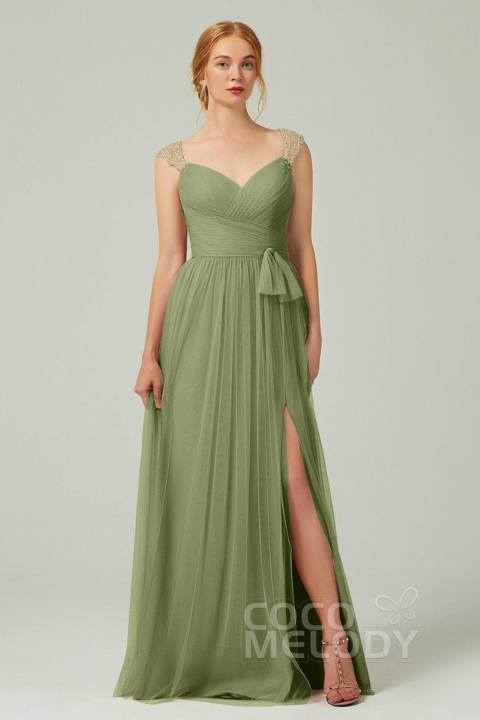A-Line Floor Length Tulle Bridesmaid Dress CB0313PS