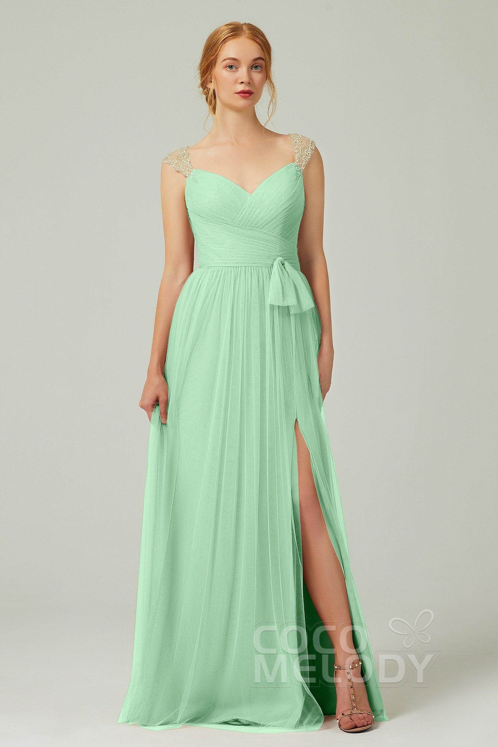 A-Line Floor Length Tulle Bridesmaid Dress CB0313PS
