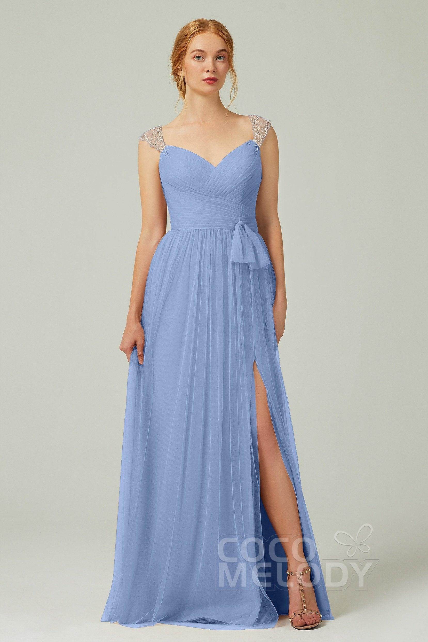 A-Line Floor Length Tulle Bridesmaid Dress CB0313PS