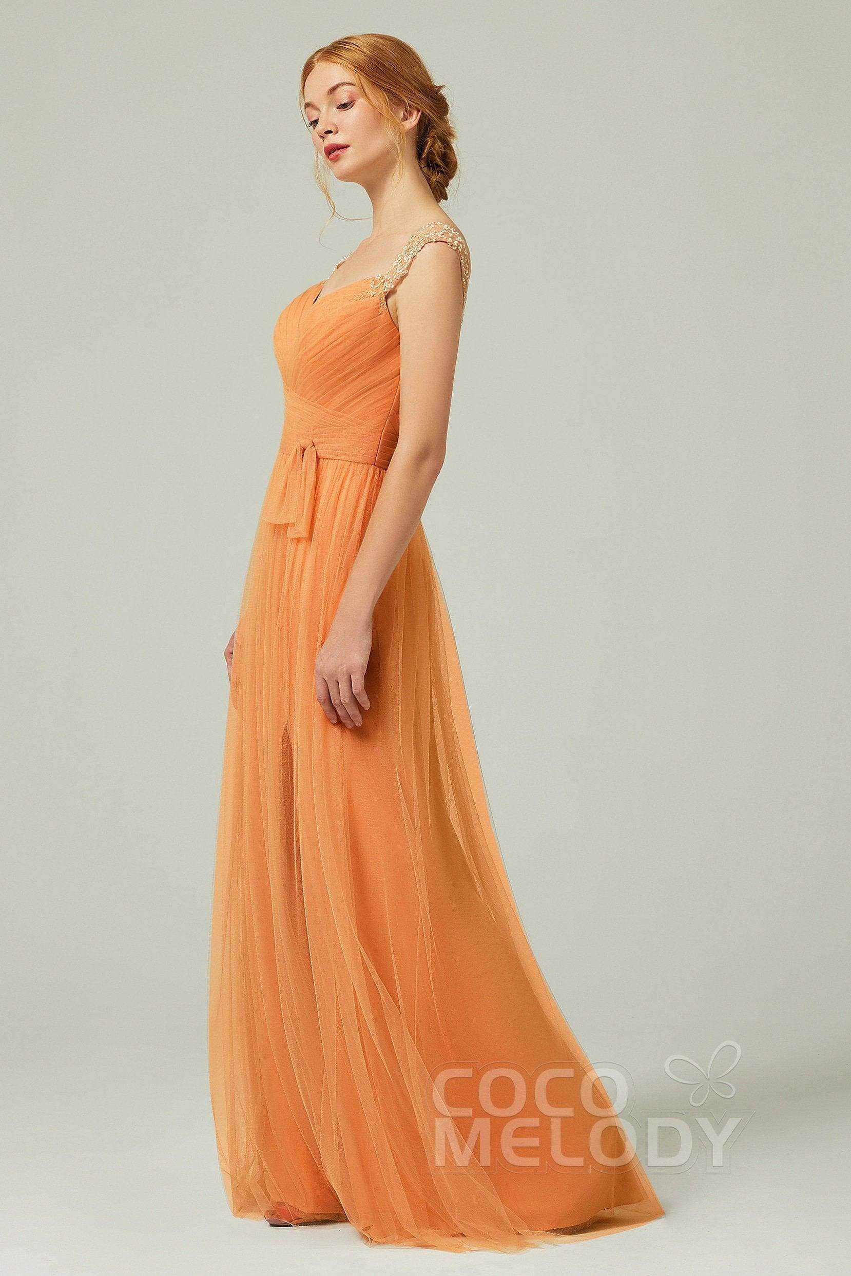 A-Line Floor Length Tulle Bridesmaid Dress CB0313PS