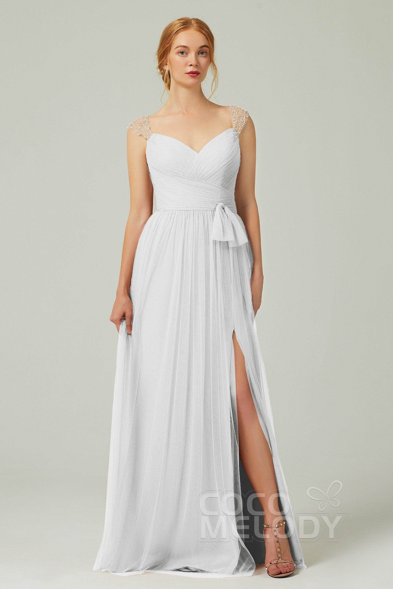 A-Line Floor Length Tulle Bridesmaid Dress CB0313PS