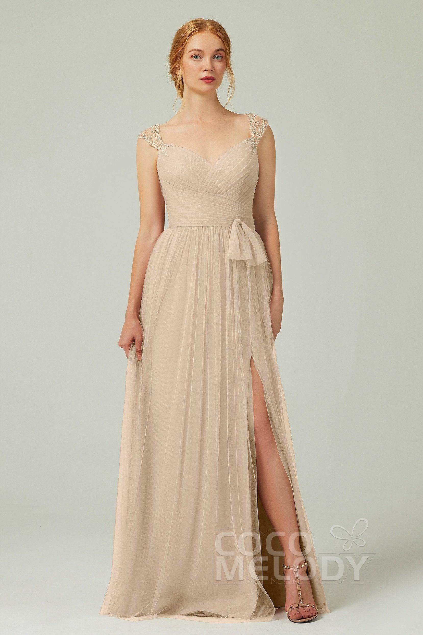 A-Line Floor Length Tulle Bridesmaid Dress CB0313PS