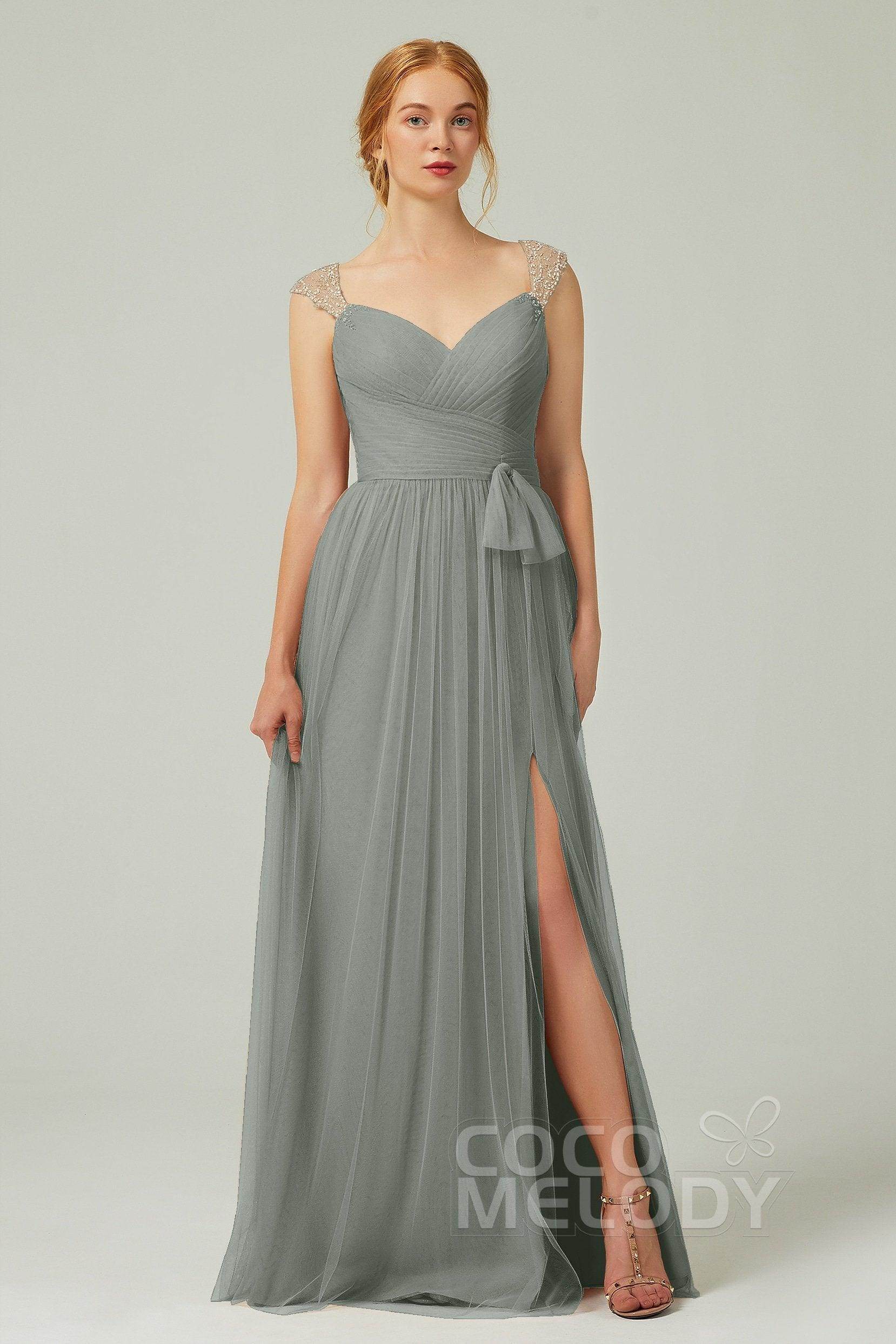 A-Line Floor Length Tulle Bridesmaid Dress CB0313PS