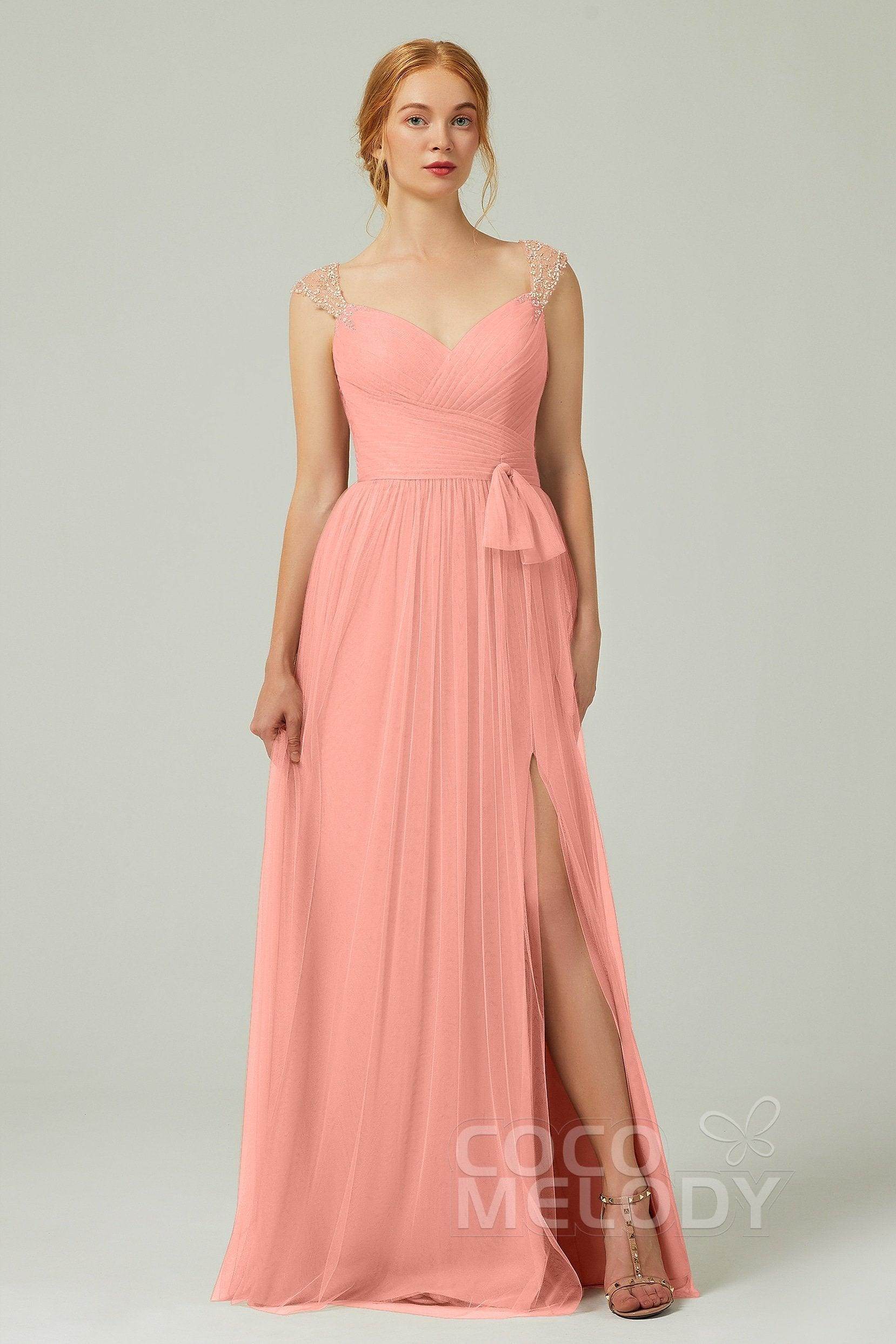 A-Line Floor Length Tulle Bridesmaid Dress CB0313PS