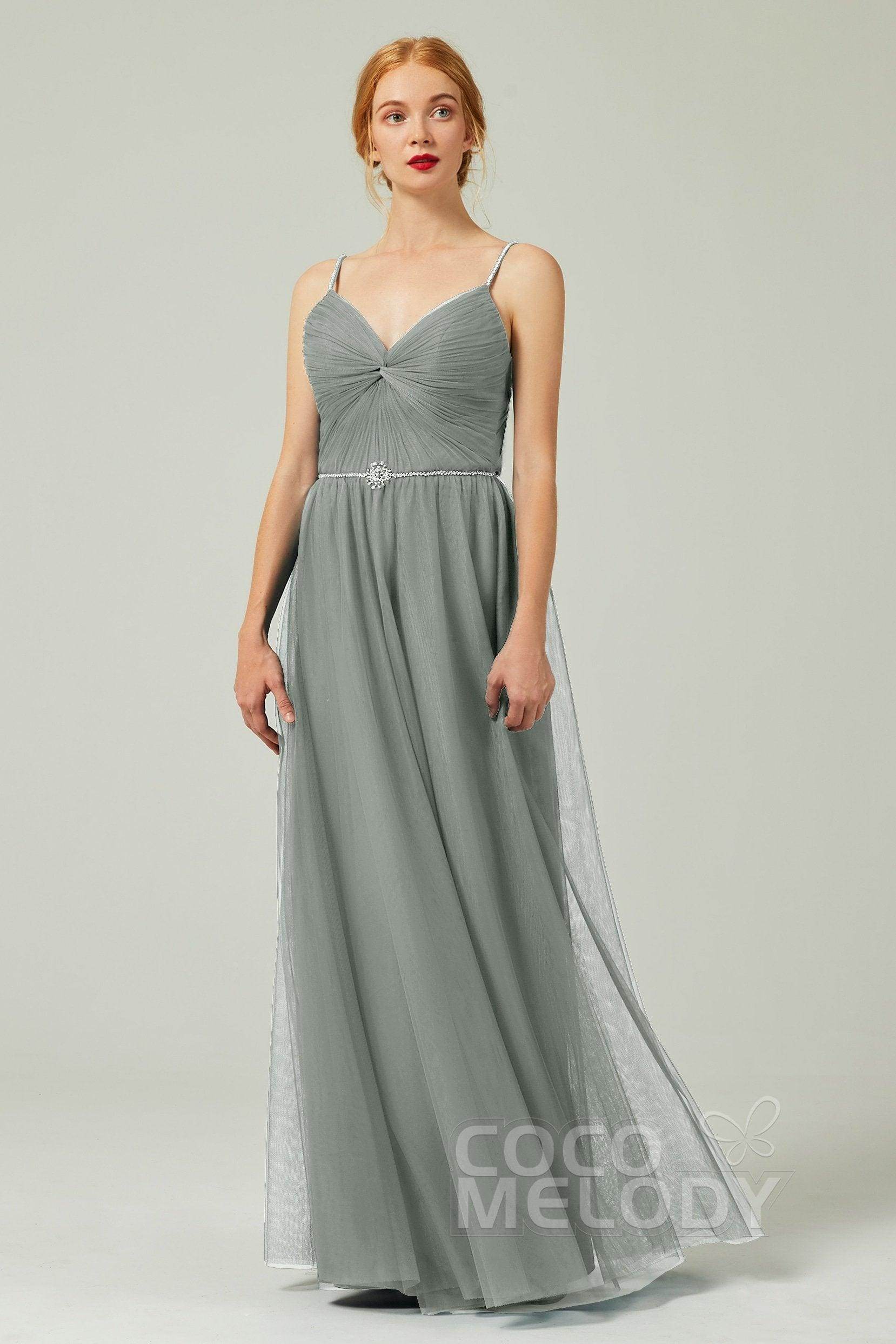 A-Line Floor Length Tulle Bridesmaid Dress CB0327