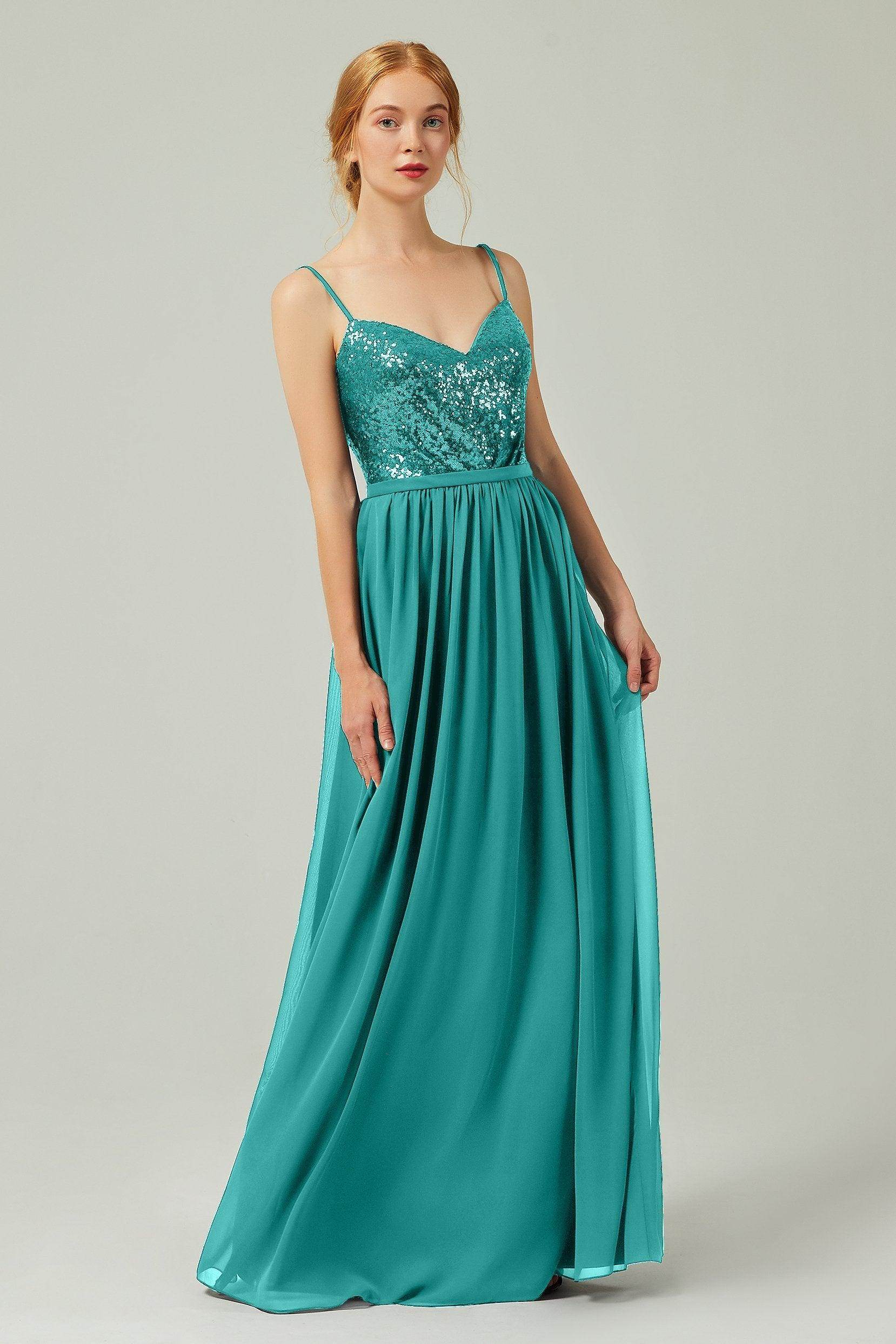 A-Line Floor Length Chiffon Sequined Bridesmaid Dress Formal Dresses CB0333