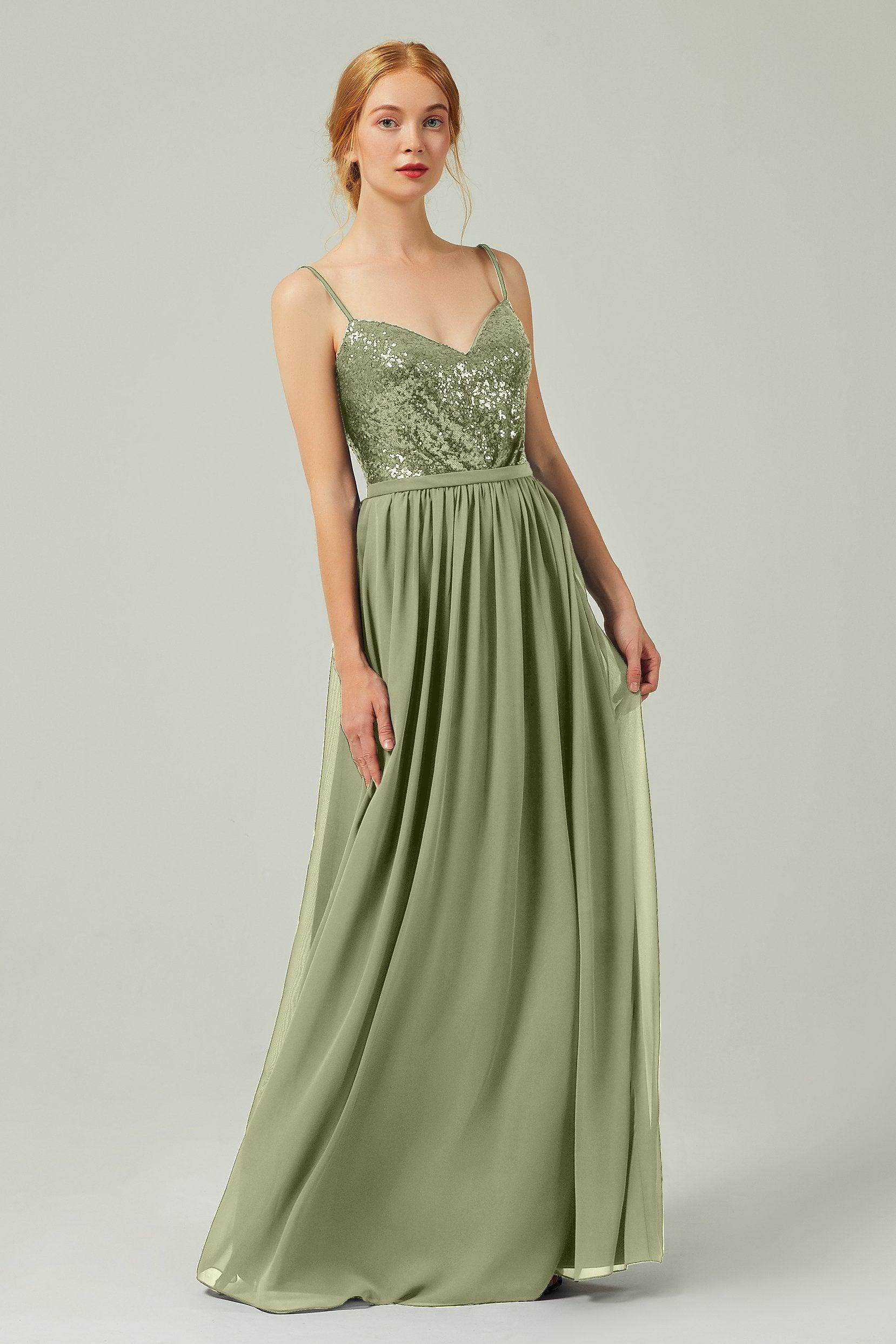 A-Line Floor Length Chiffon Sequined Bridesmaid Dress Formal Dresses CB0333