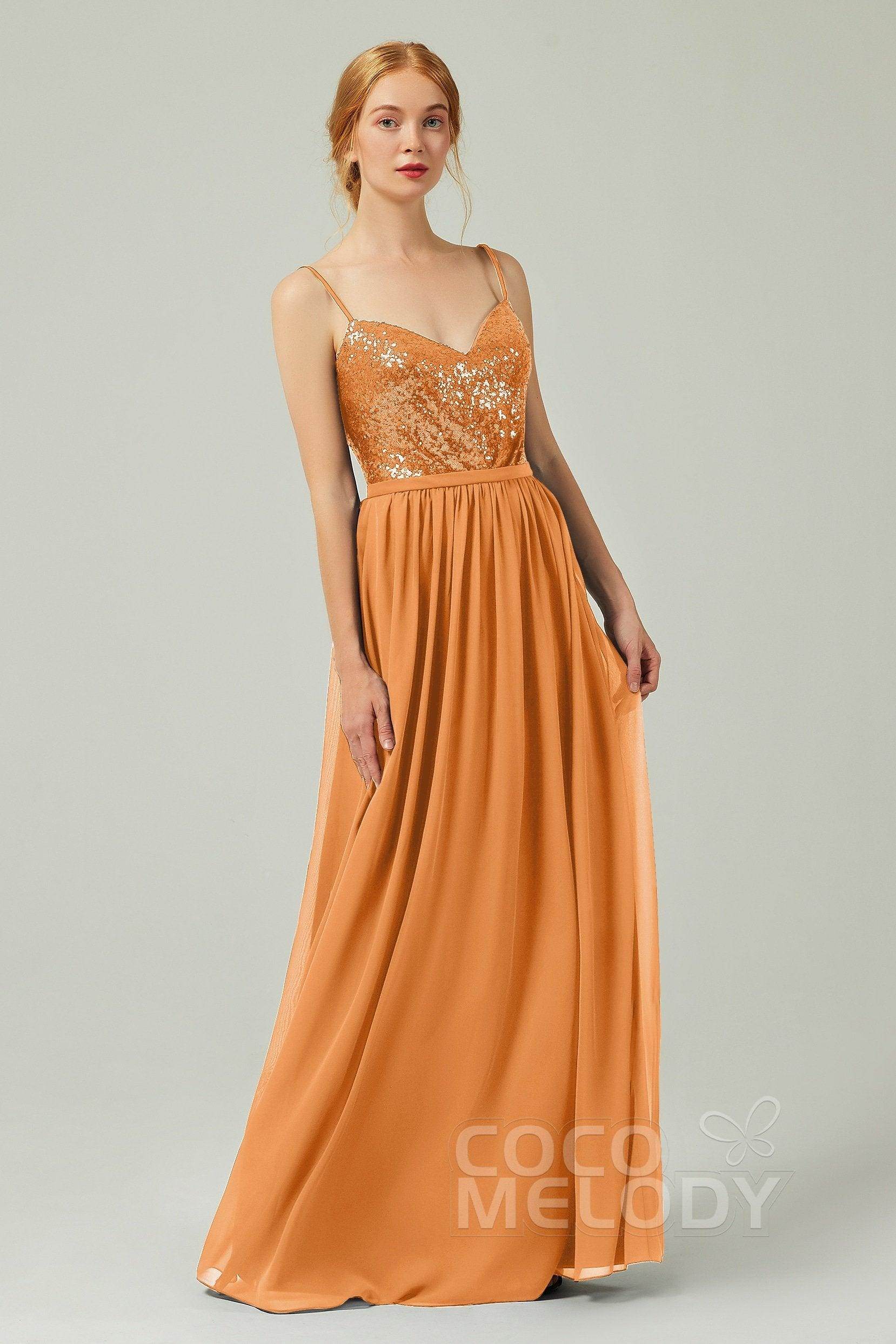 A-Line Floor Length Chiffon Sequined Bridesmaid Dress Formal Dresses CB0333