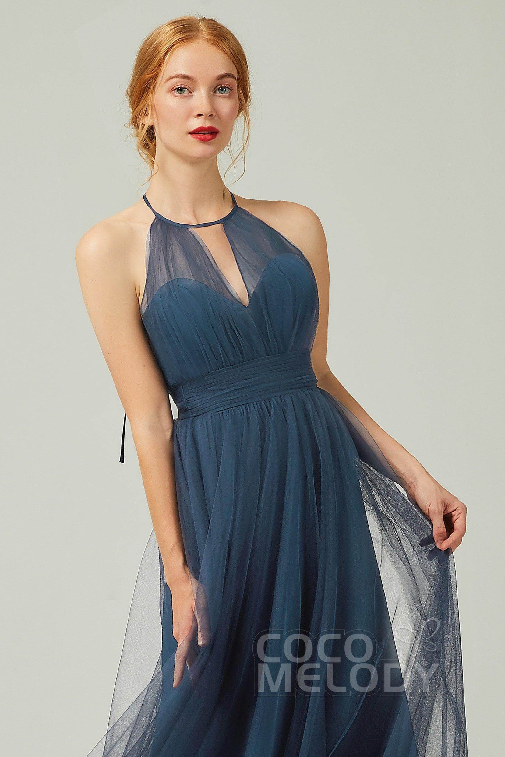 A-Line Floor Length Tulle Bridesmaid Dress CB0334PS