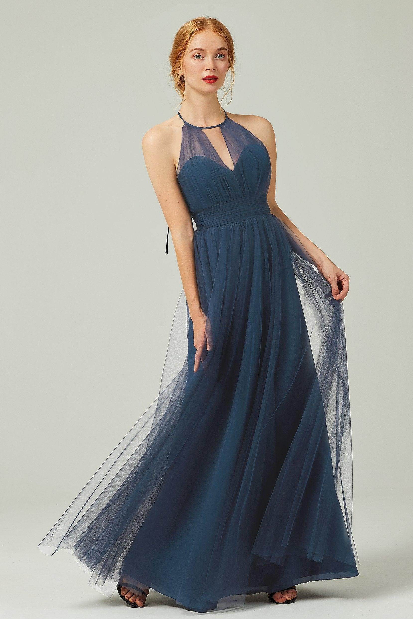 A-Line Floor Length Tulle Bridesmaid Dress CB0334PS