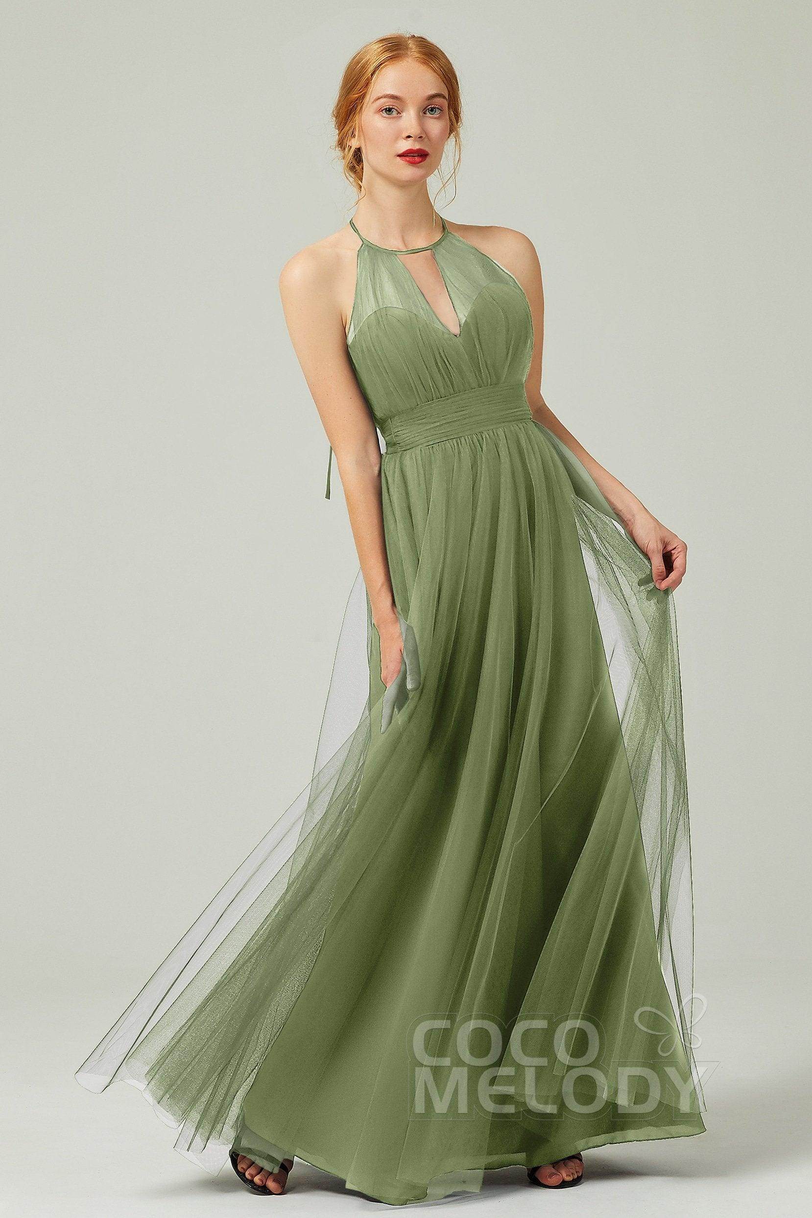 A-Line Floor Length Tulle Bridesmaid Dress CB0334PS