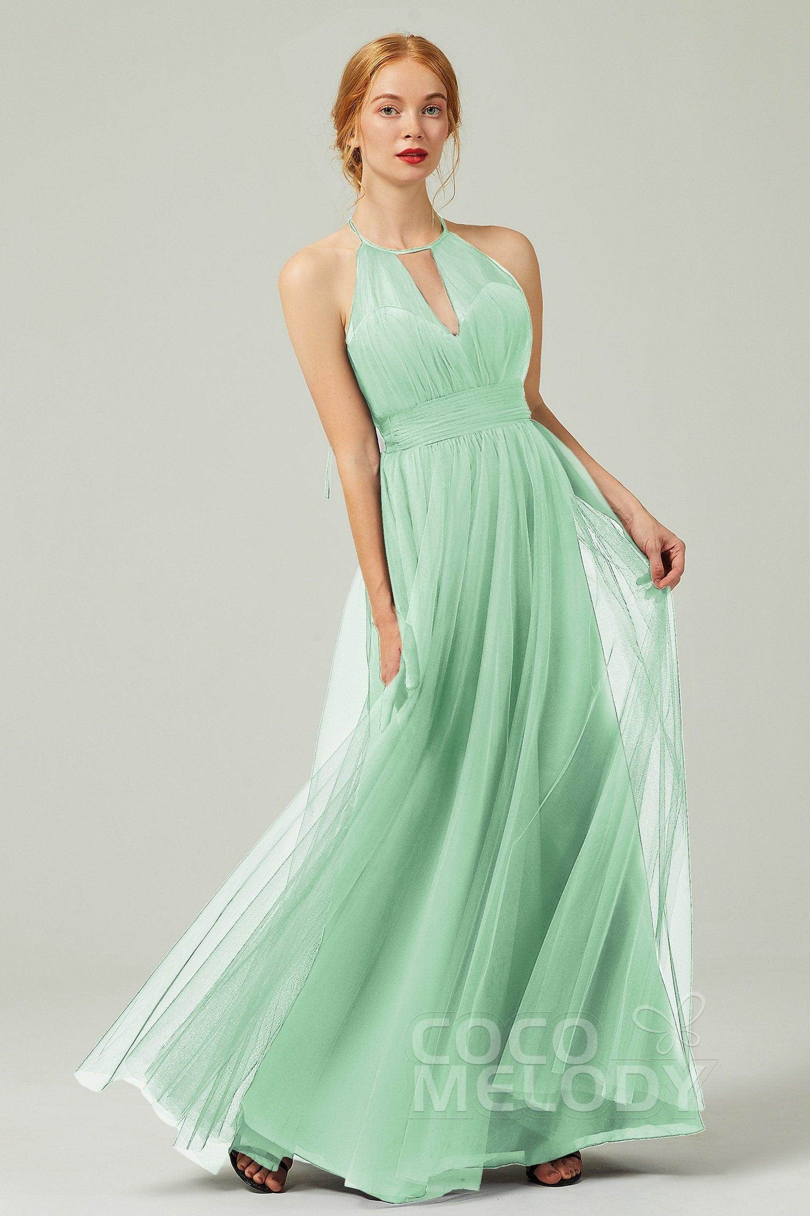 A-Line Floor Length Tulle Bridesmaid Dress CB0334PS