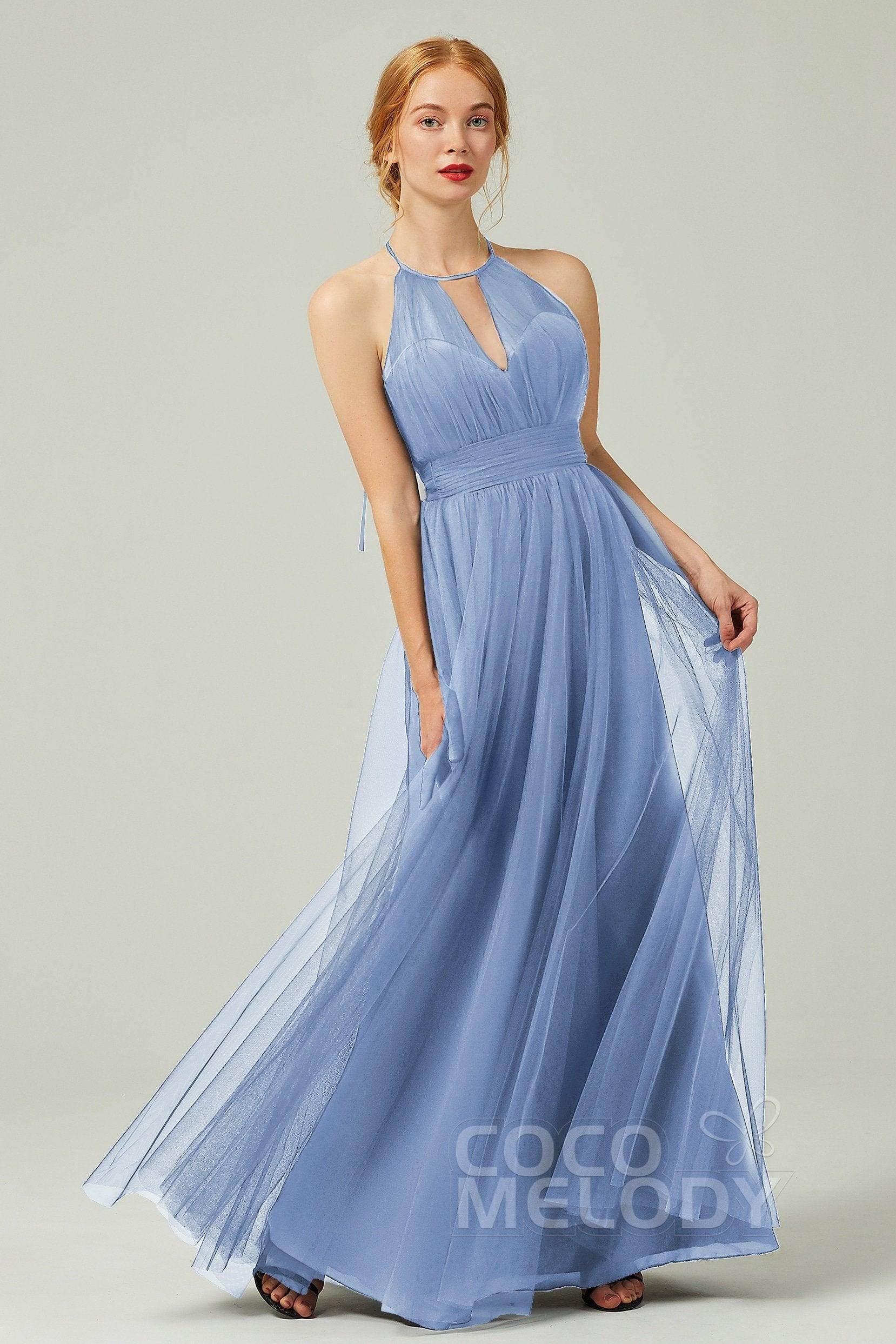 A-Line Floor Length Tulle Bridesmaid Dress CB0334PS