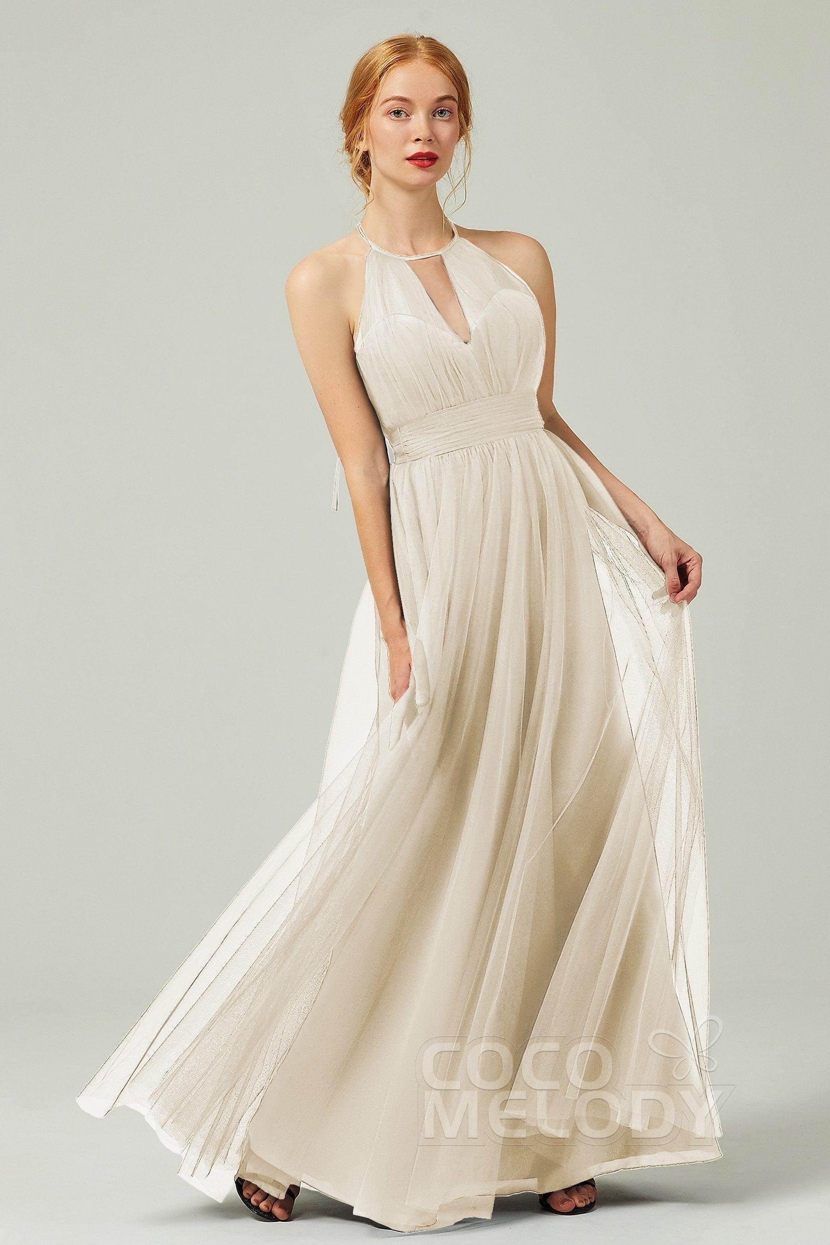 A-Line Floor Length Tulle Bridesmaid Dress CB0334PS