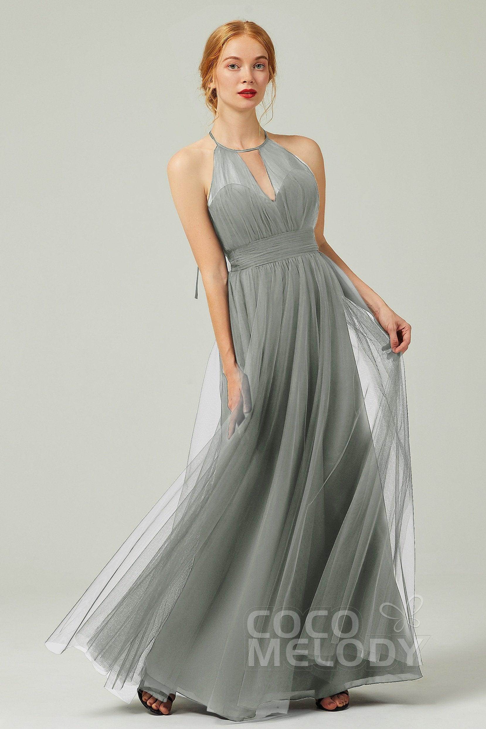 A-Line Floor Length Tulle Bridesmaid Dress CB0334PS