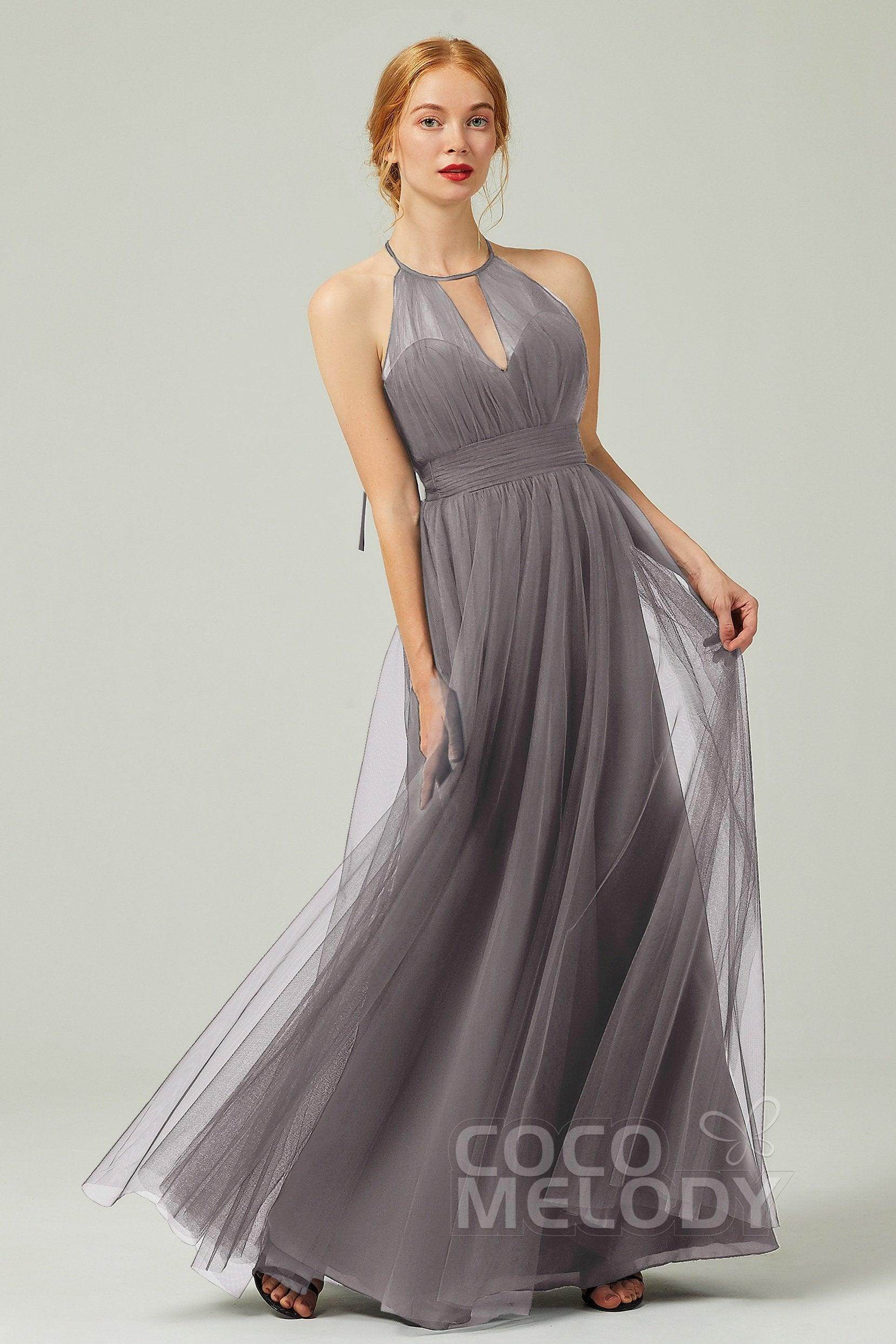 A-Line Floor Length Tulle Bridesmaid Dress CB0334PS
