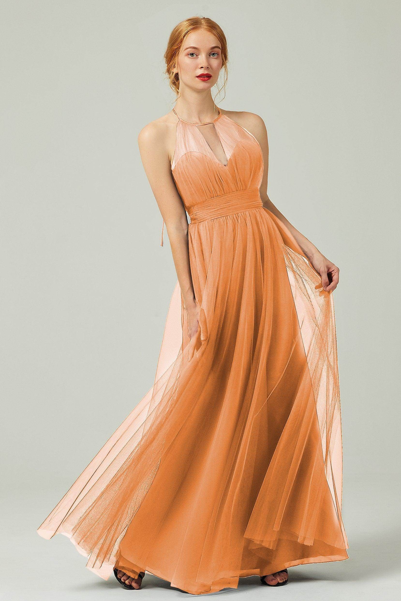A-Line Floor Length Tulle Bridesmaid Dress CB0334PS