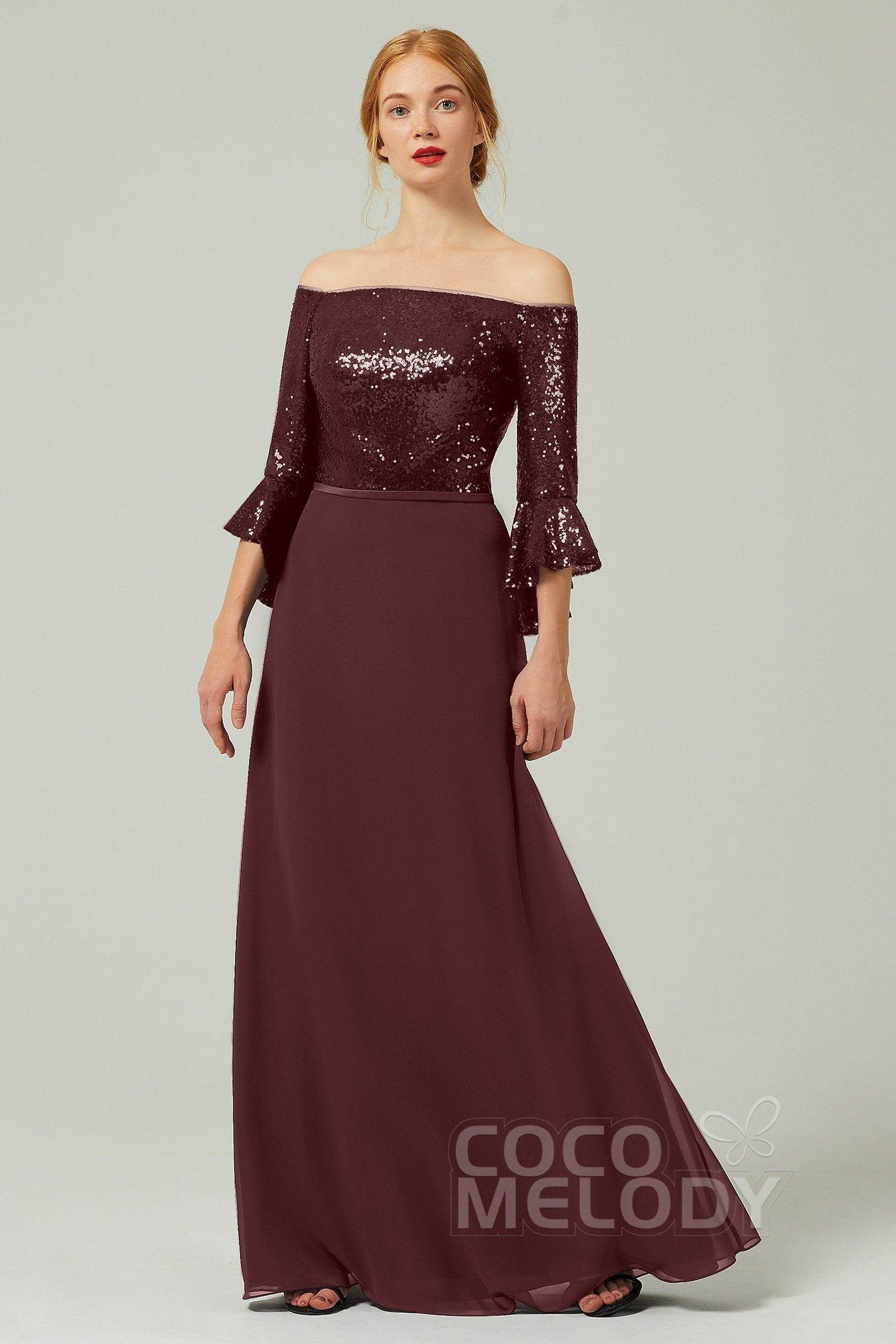 A-Line Floor Length Chiffon Sequined Bridesmaid Dress Formal Dresses CB0336