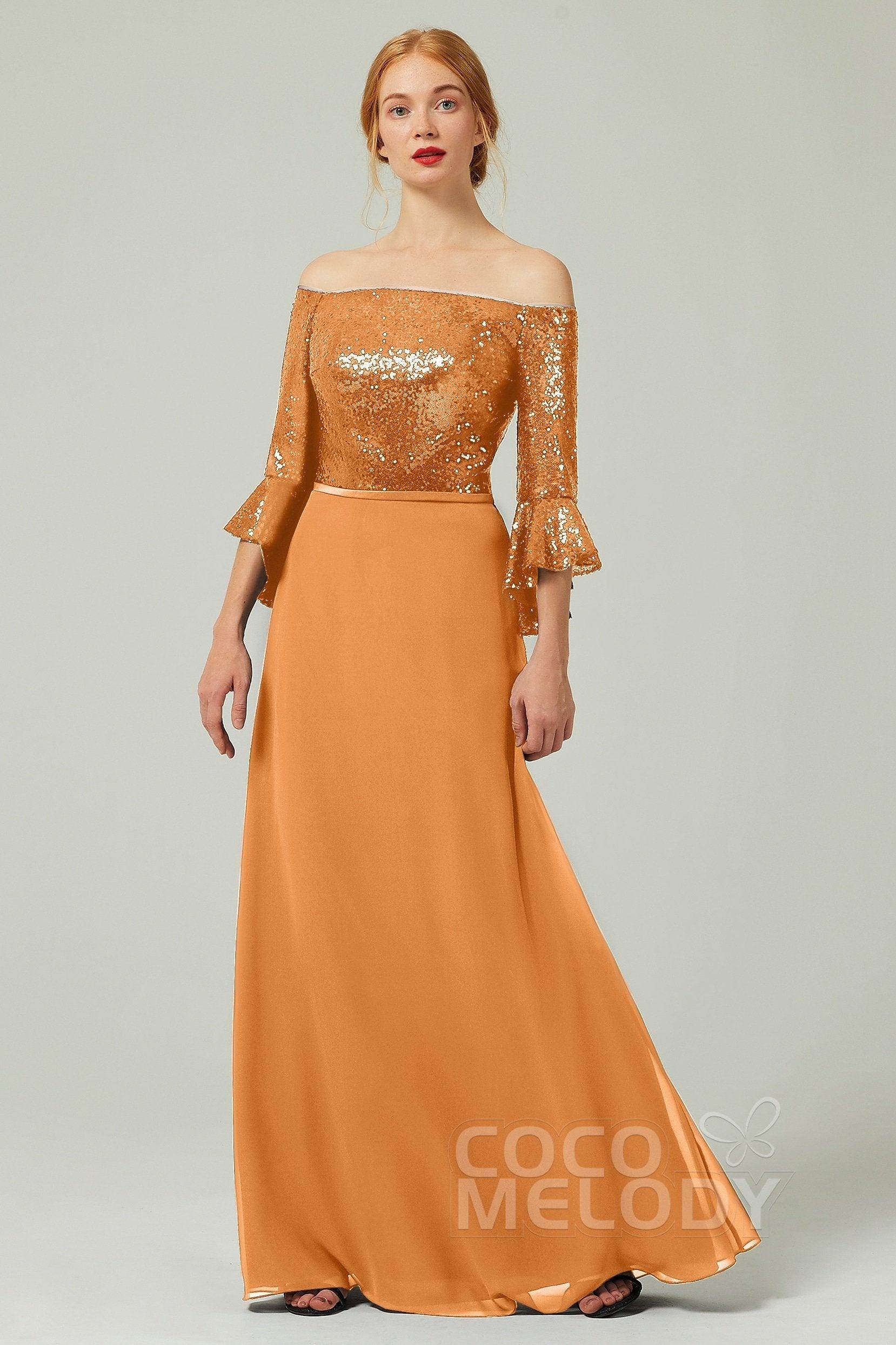 A-Line Floor Length Chiffon Sequined Bridesmaid Dress Formal Dresses CB0336