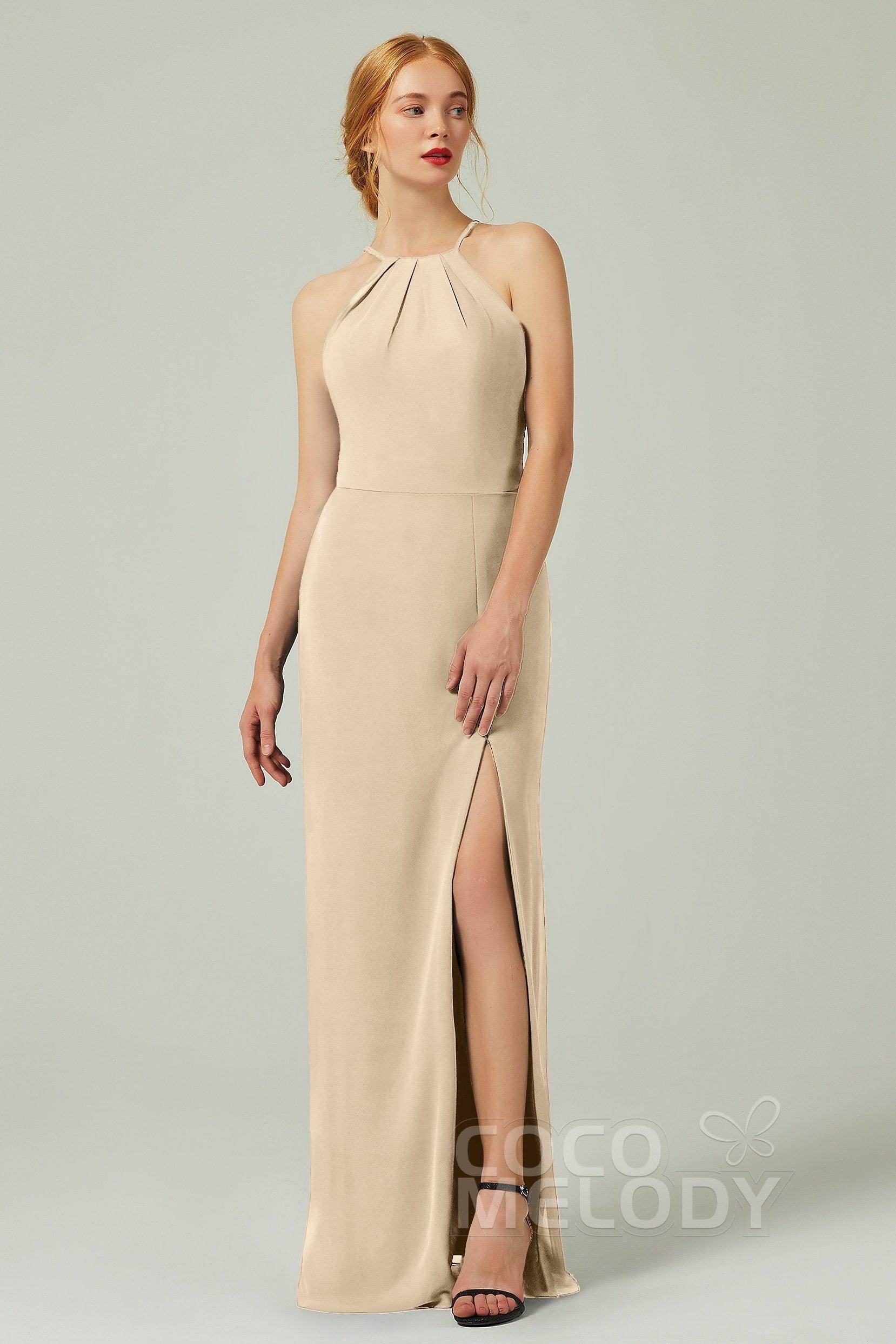 Sheath-Column Floor Length Chiffon Bridesmaid Dress Formal Dresses CB0337
