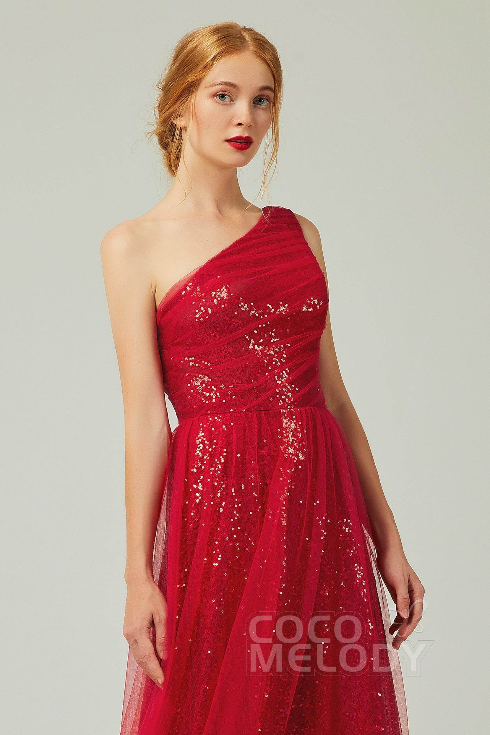 A-Line Floor Length Tulle Sequined Bridesmaid Dress CB0342