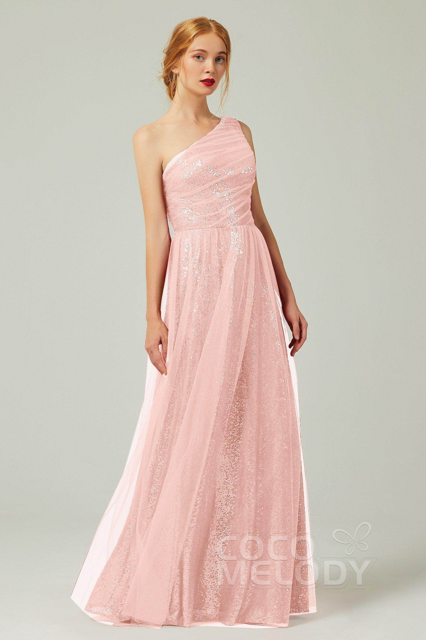 A-Line Floor Length Tulle Sequined Bridesmaid Dress CB0342