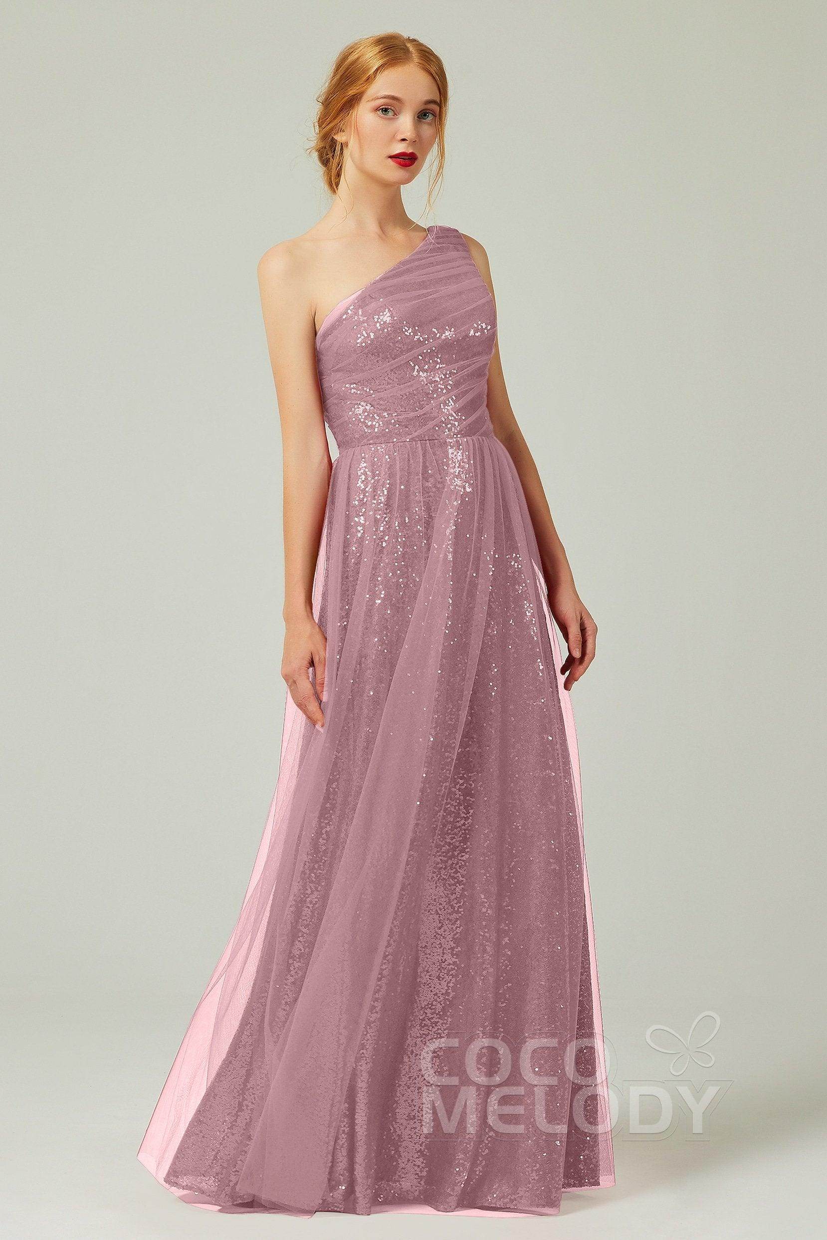 A-Line Floor Length Tulle Sequined Bridesmaid Dress CB0342