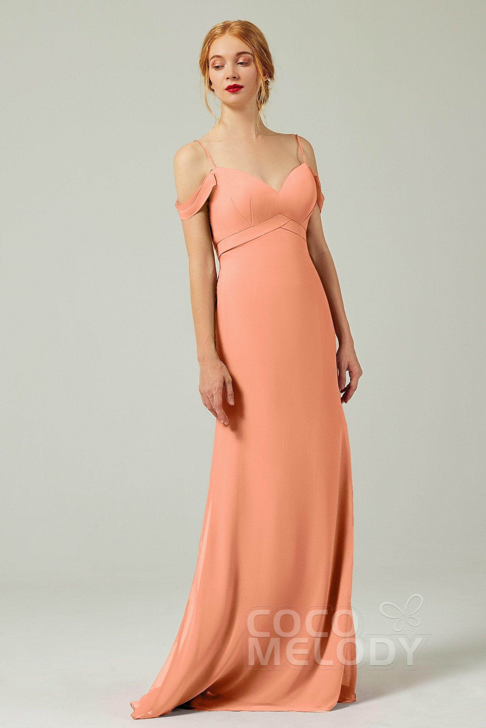 Sheath-Column Floor Length Chiffon Bridesmaid Dress Formal Dresses CB0343