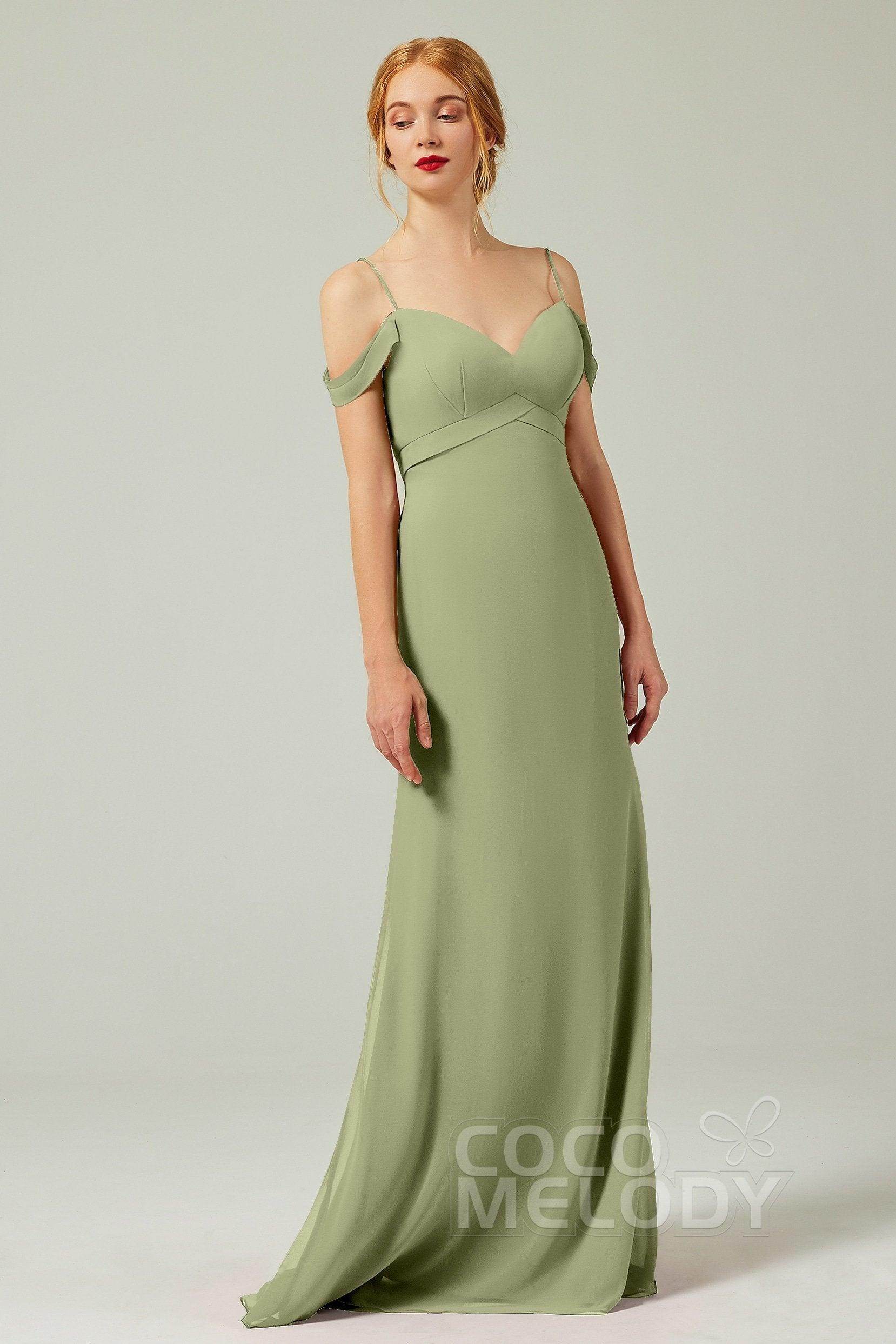 Sheath-Column Floor Length Chiffon Bridesmaid Dress Formal Dresses CB0343