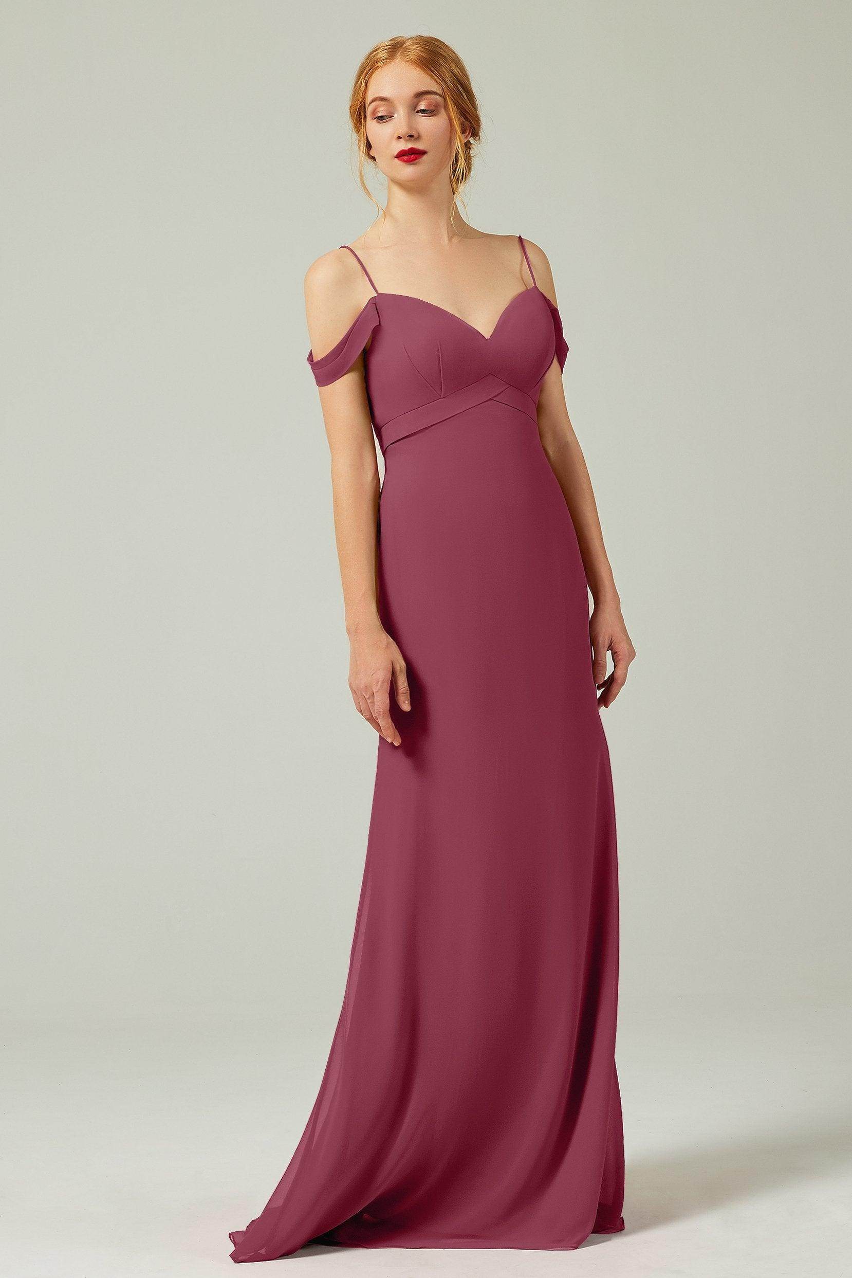 Sheath-Column Floor Length Chiffon Bridesmaid Dress Formal Dresses CB0343