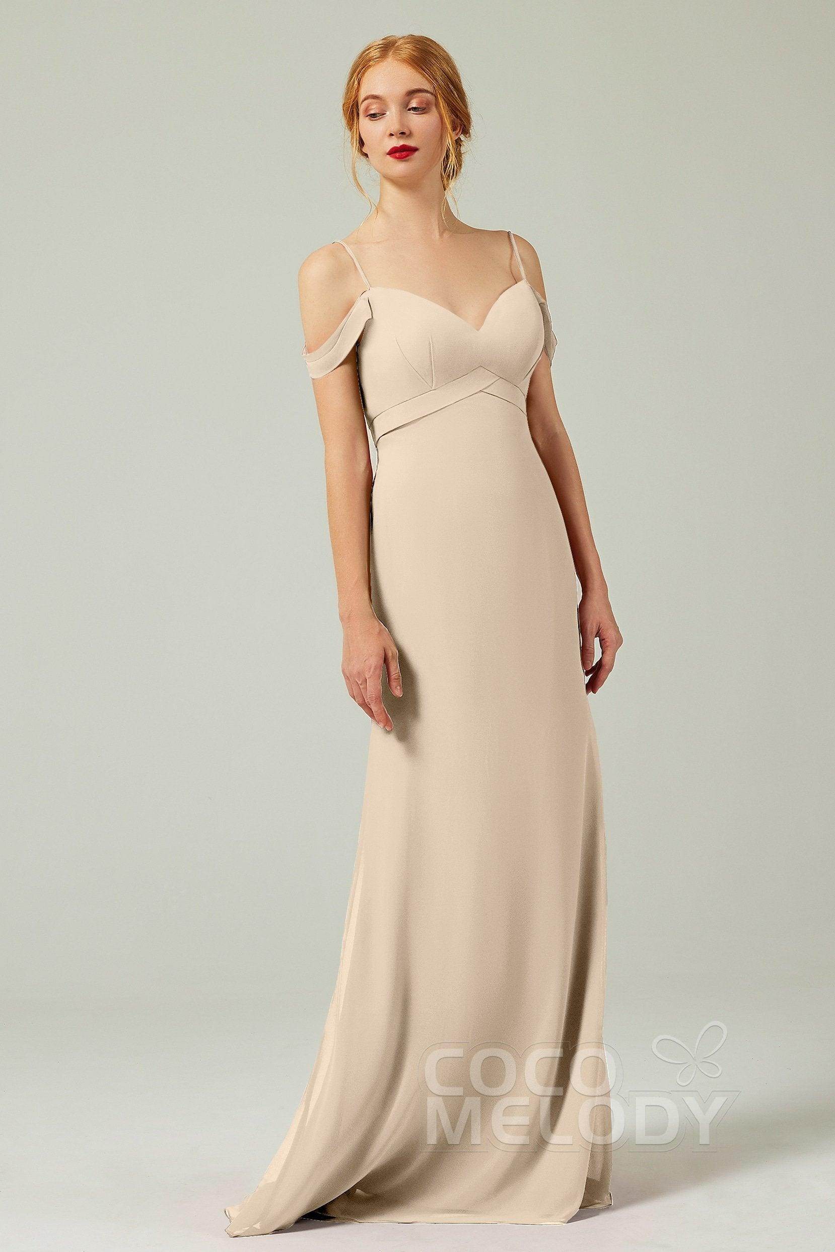 Sheath-Column Floor Length Chiffon Bridesmaid Dress Formal Dresses CB0343