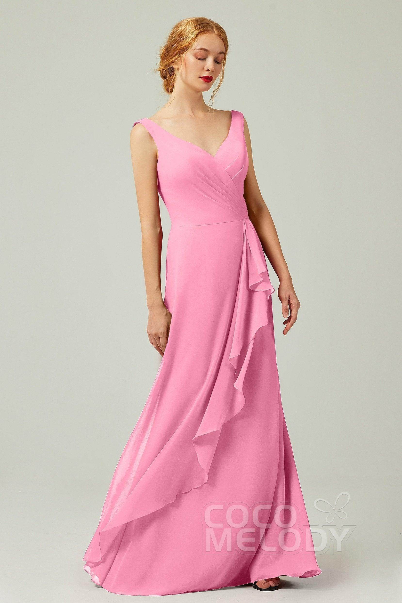 Sheath-Column Floor Length Chiffon Bridesmaid Dress Formal Dresses CB0344PS