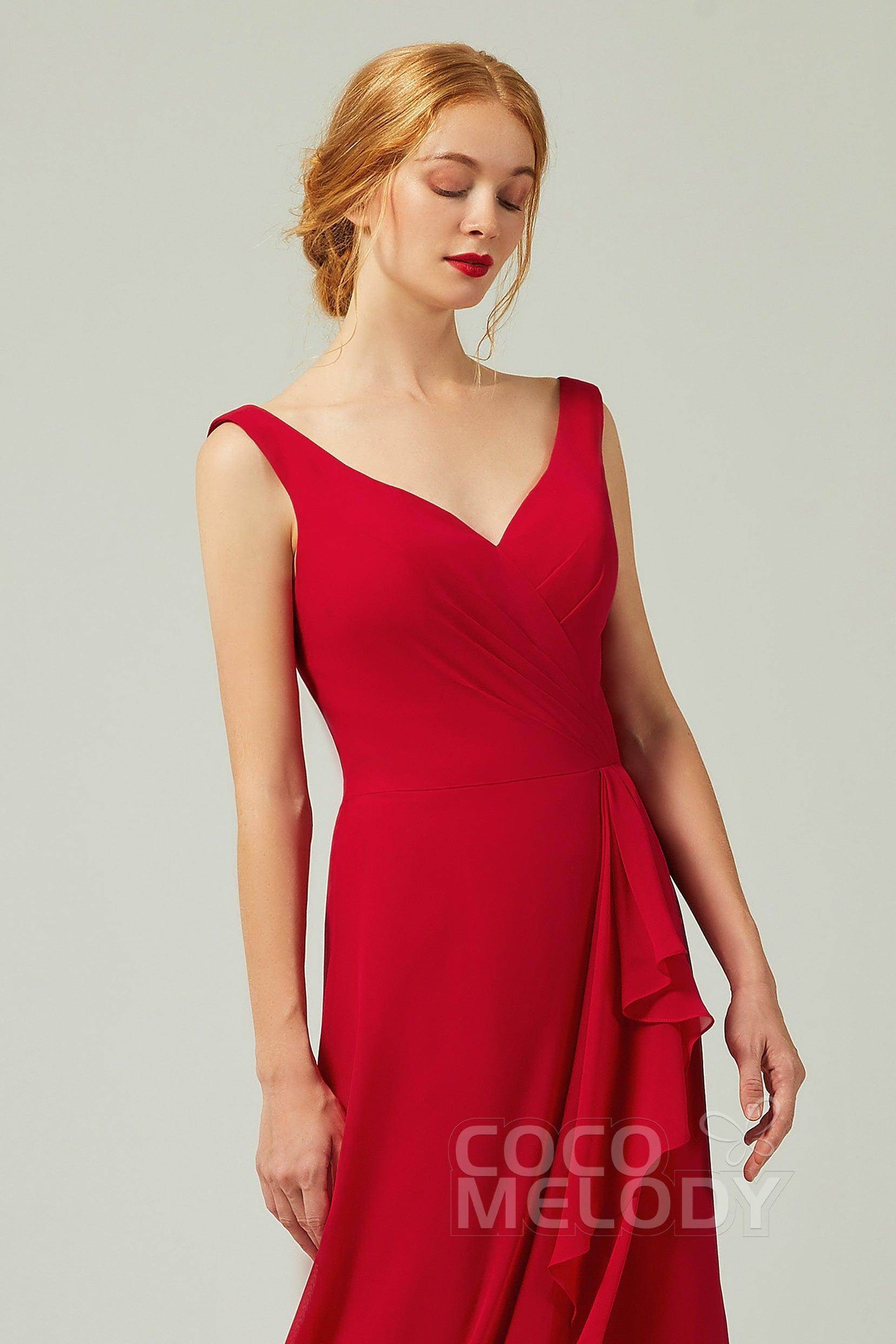 Sheath-Column Floor Length Chiffon Bridesmaid Dress Formal Dresses CB0344