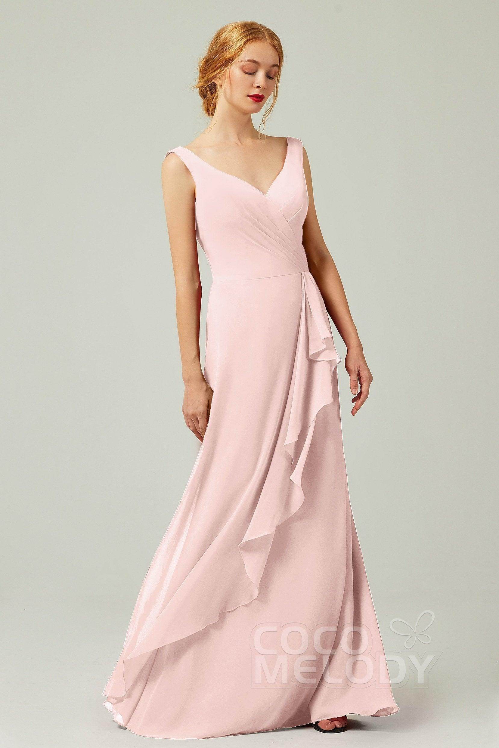 Sheath-Column Floor Length Chiffon Bridesmaid Dress Formal Dresses CB0344PS
