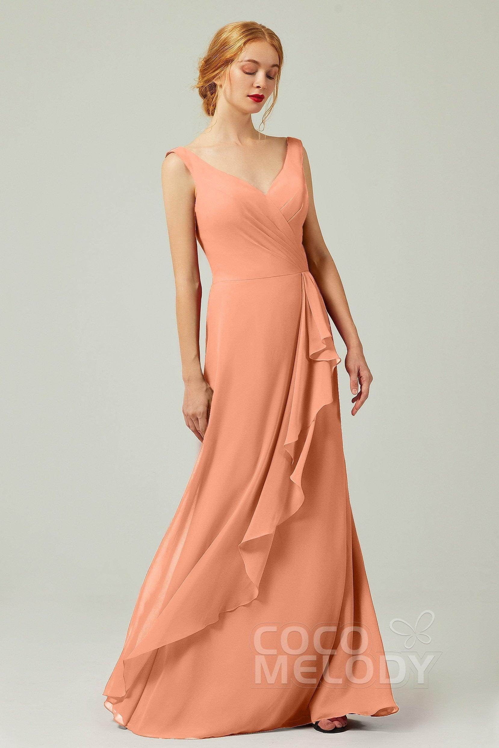Sheath-Column Floor Length Chiffon Bridesmaid Dress Formal Dresses CB0344PS
