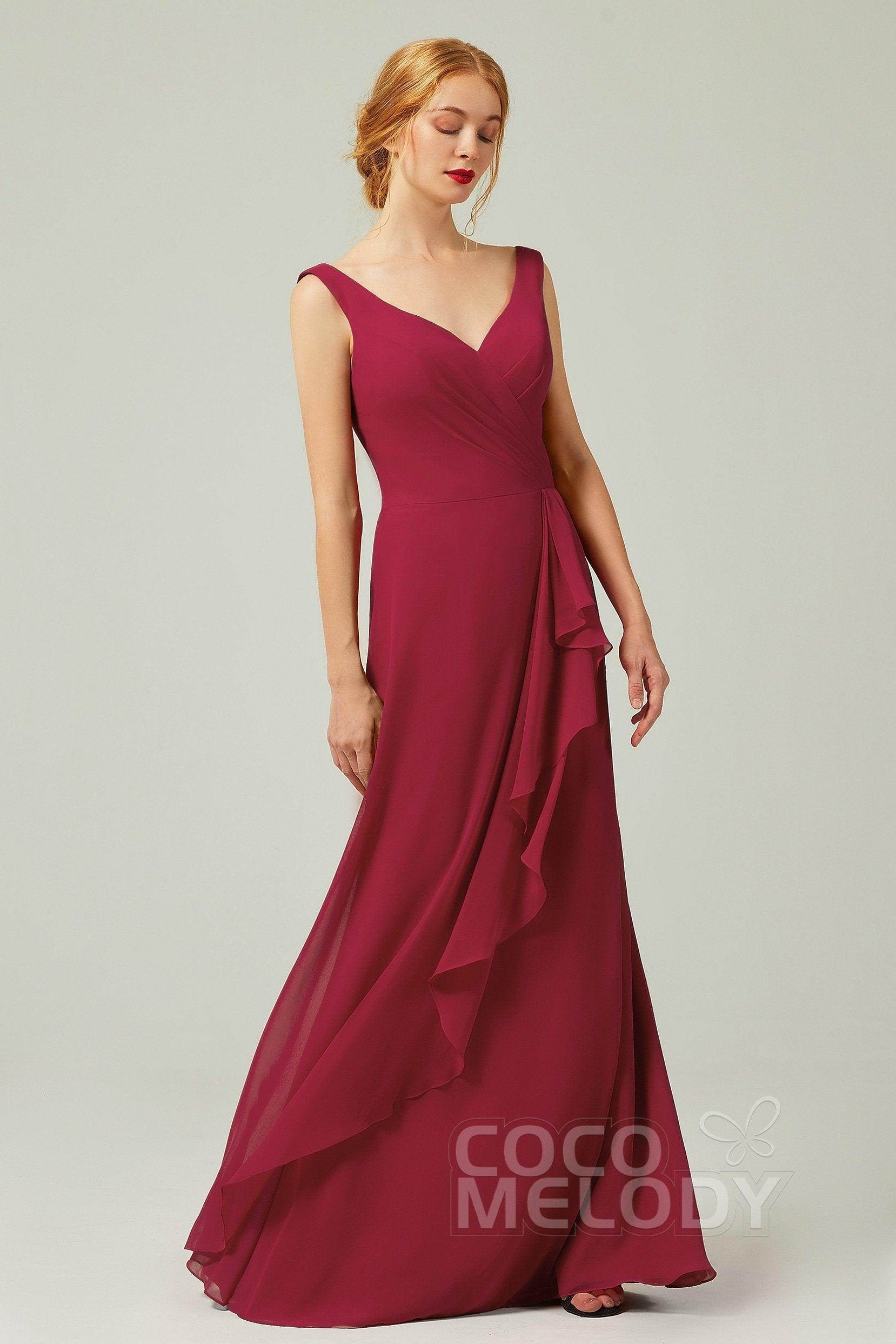 Sheath-Column Floor Length Chiffon Bridesmaid Dress Formal Dresses CB0344PS